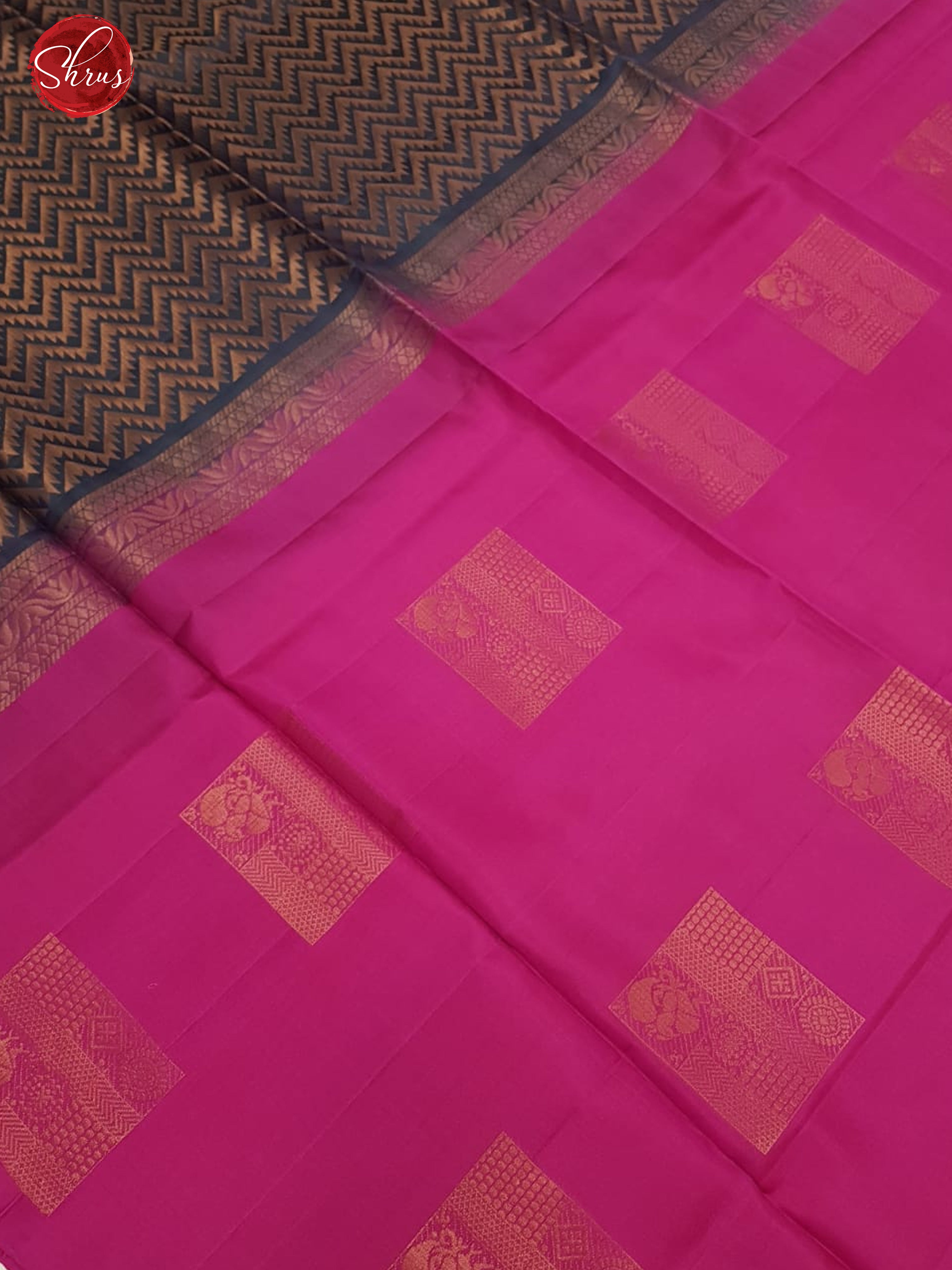 Pink & Blue(Half Pure) - Borderless with zari woven block motifs on the body - Shop on ShrusEternity.com