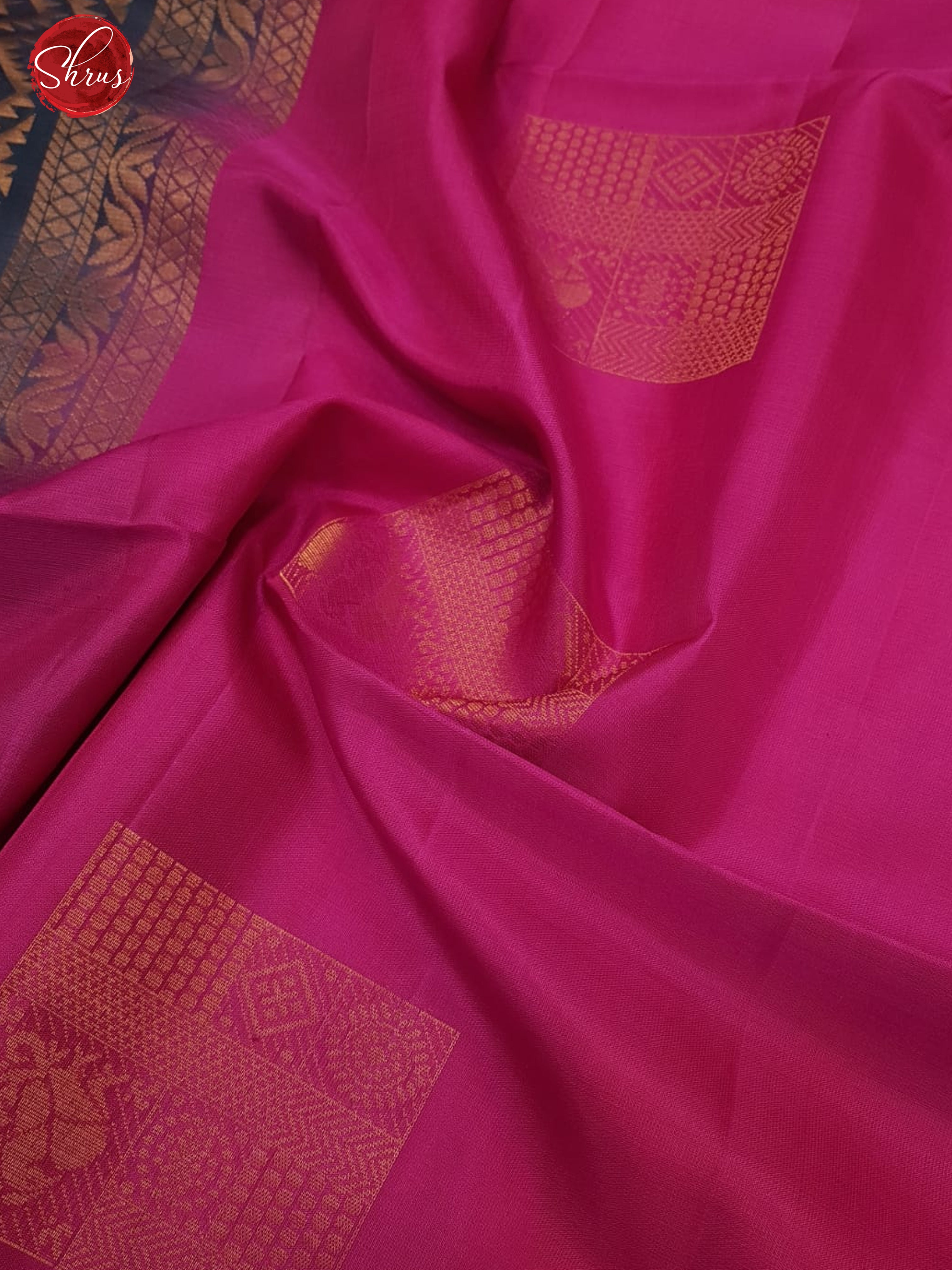 Pink & Blue(Half Pure) - Borderless with zari woven block motifs on the body - Shop on ShrusEternity.com