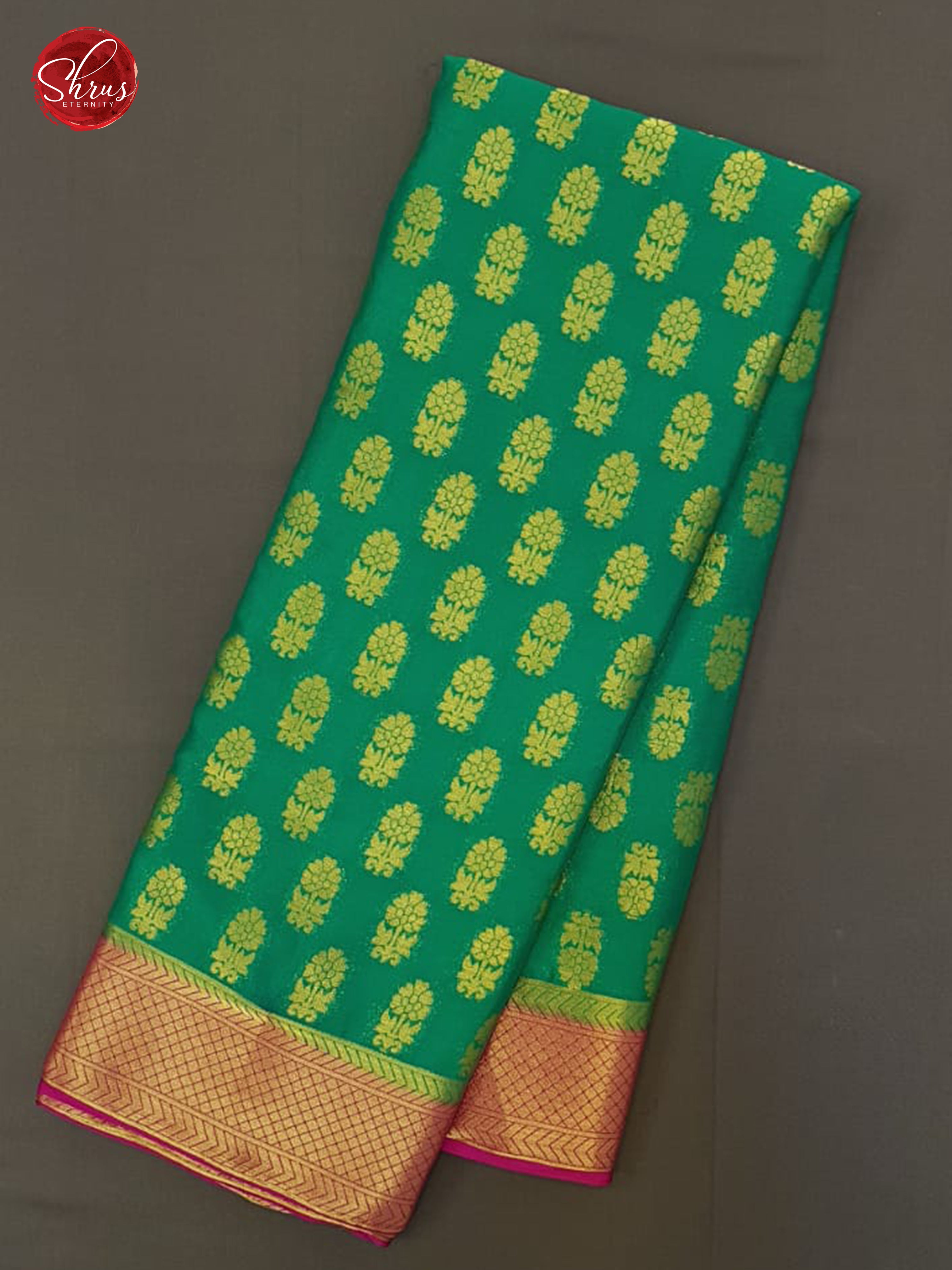 Green & Pink -Semi Mysore Silk with Zari woven floral motifs on the body & Gold Zari Border - Shop on ShrusEternity.com