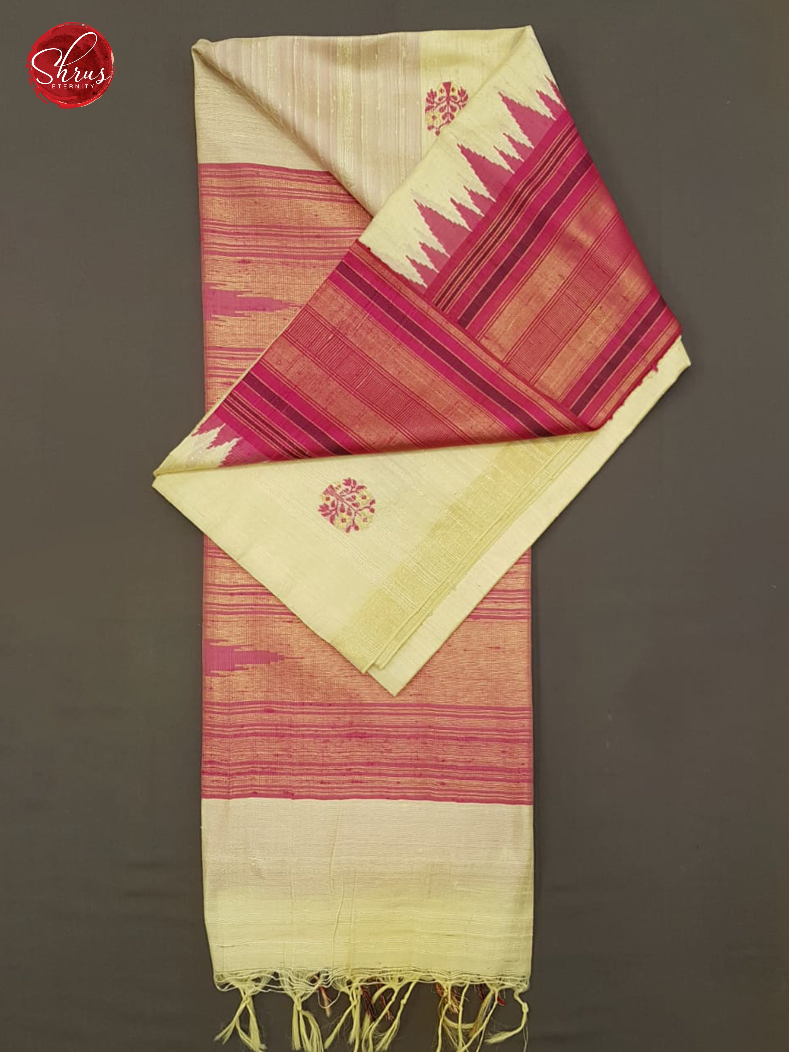 Cream & Pink - Raw Silk with thread woven buttas on the body & contrast zari border - Shop on ShrusEternity.com