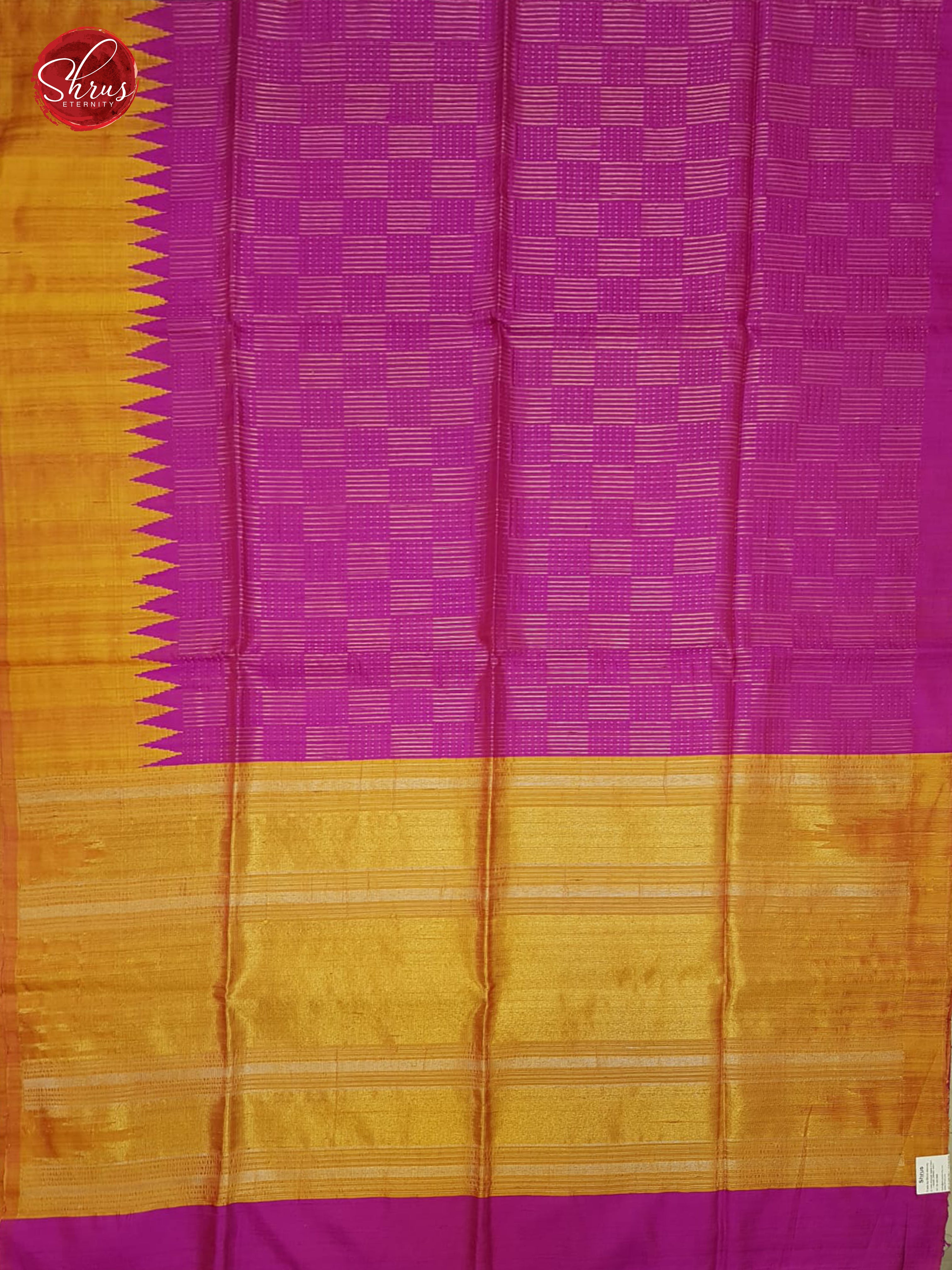 Pink & Mustard - Raw Silk with zari woven stripes on the body & contrast   border - Shop on ShrusEternity.com