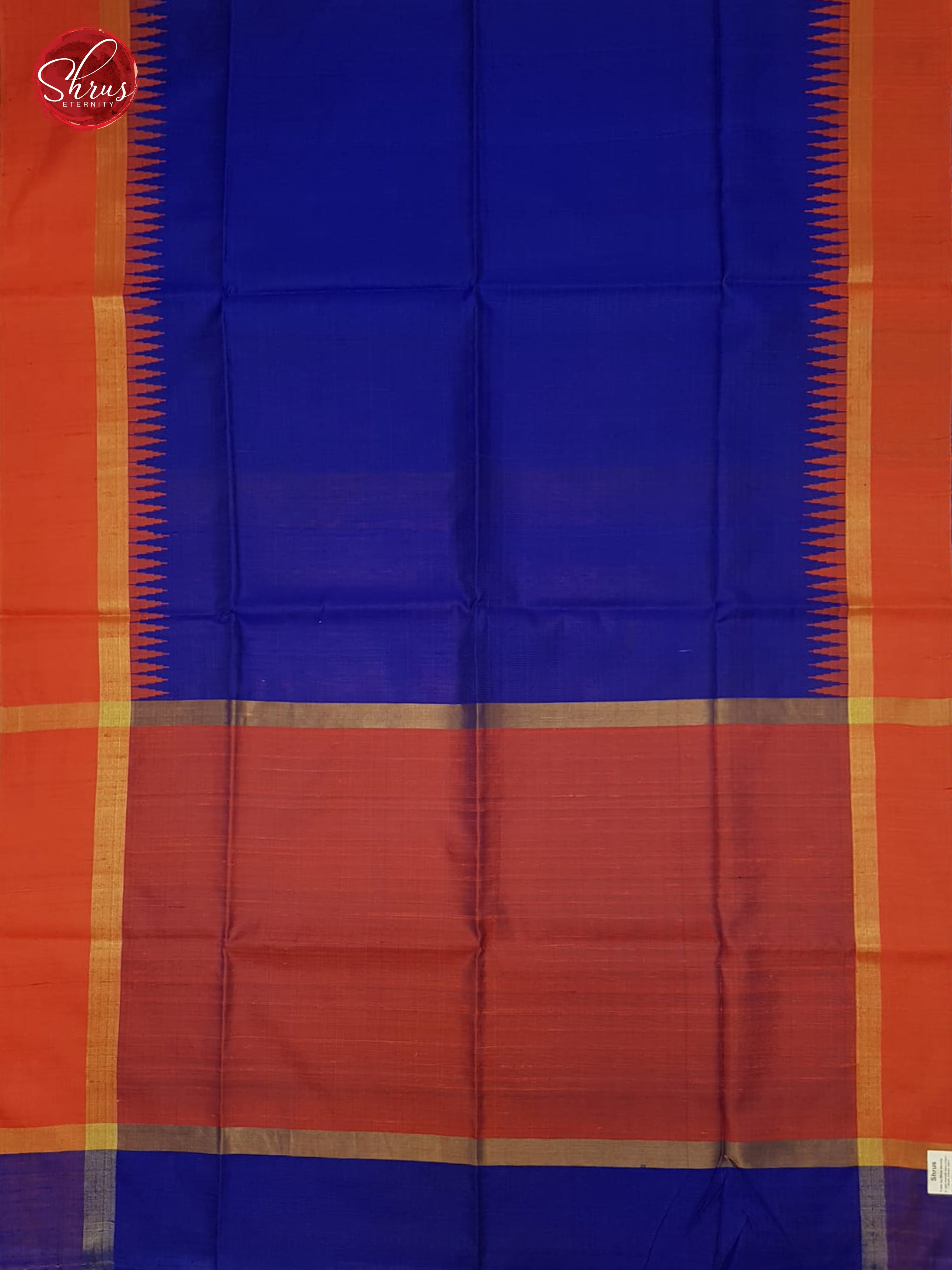 Blue & Orange-Raw Silk with plain  body & contrast border - Shop on ShrusEternity.com