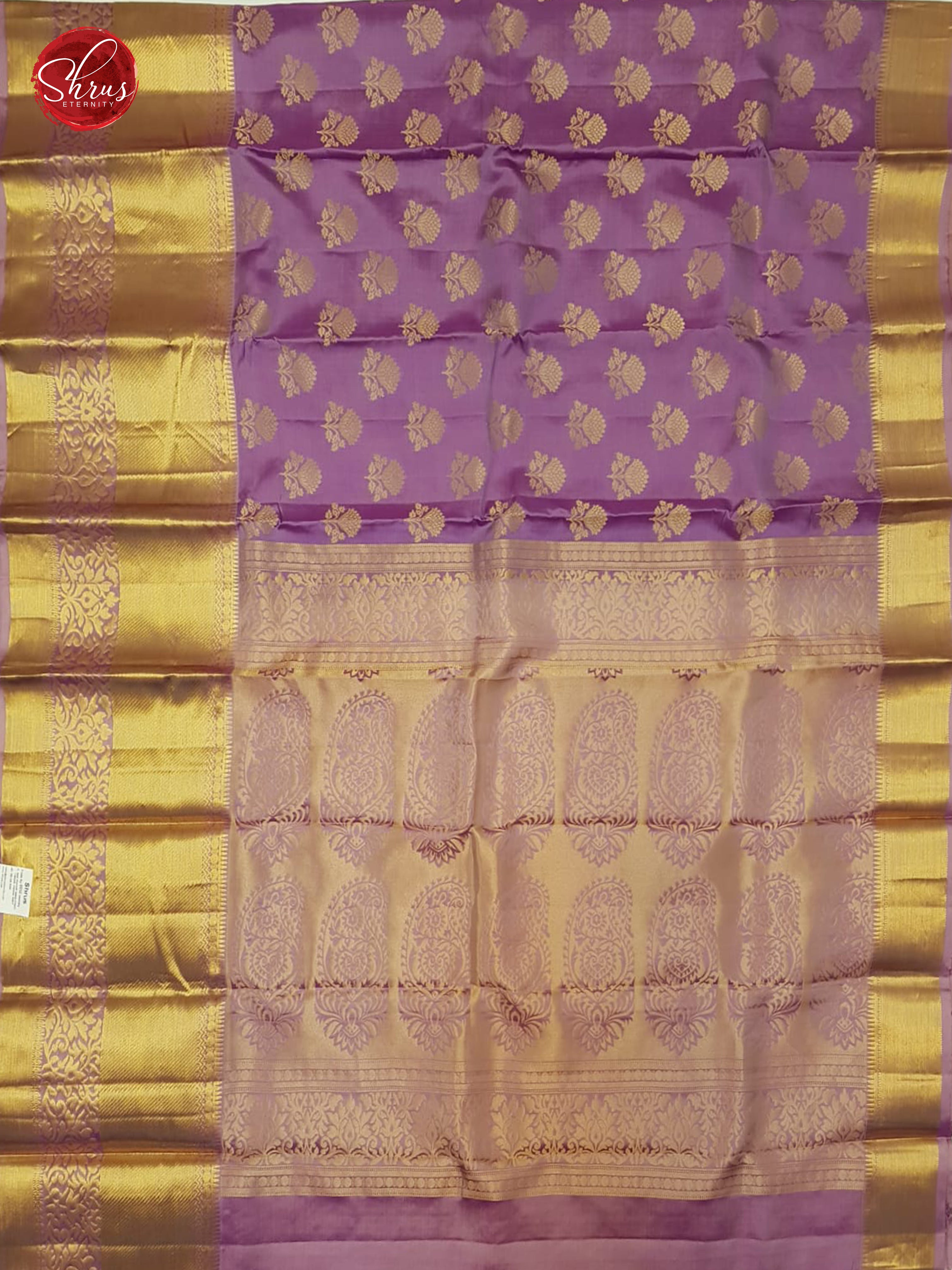 Lavender(Single Tone)-  Kanchipuram (Half Pure) Saree with zari woven floral motifs on the body &   Zari Border - Shop on ShrusEternity.com
