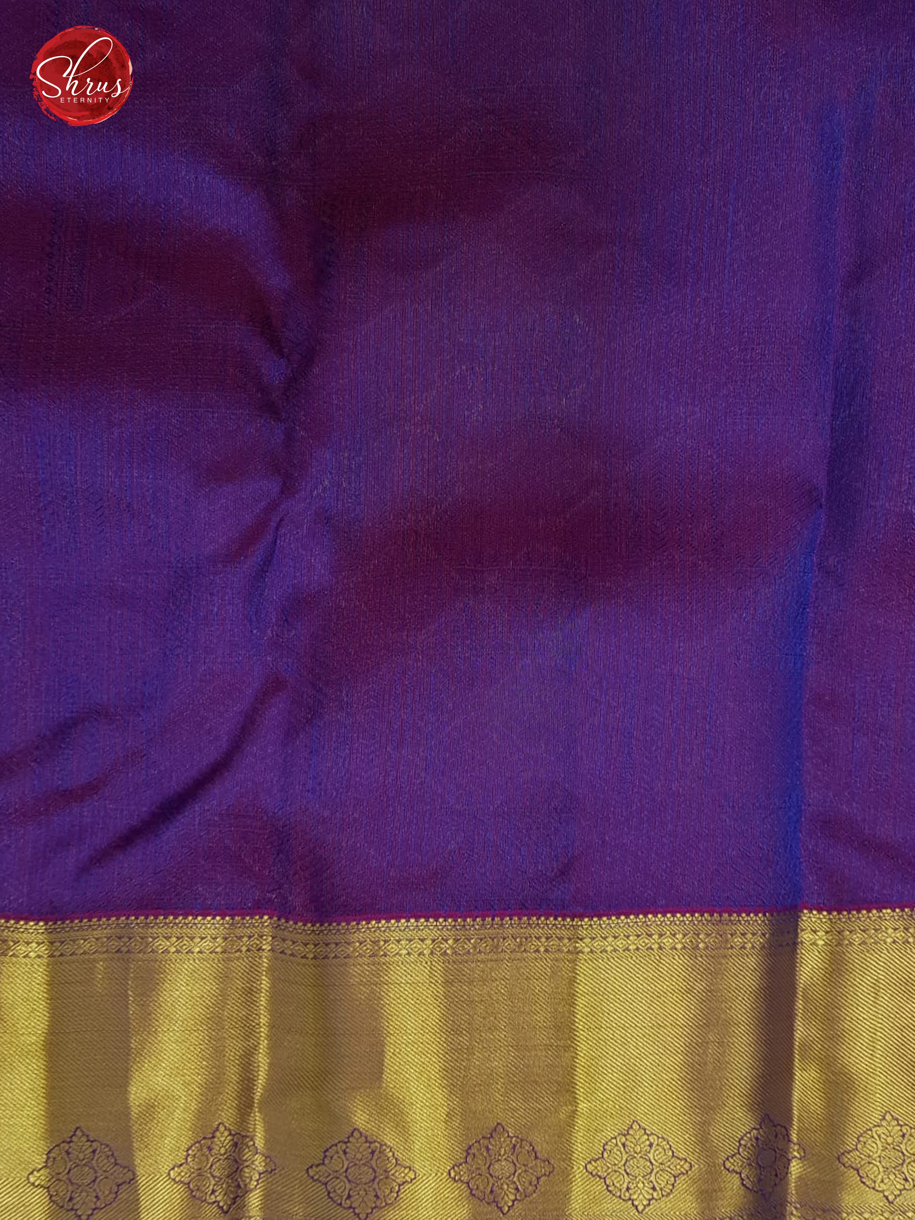 Blue and Purple -Kanchipuram (Half Pure) Saree with zari woven floral block motifs on the body &  contrast Zari Border - Shop on ShrusEternity.com