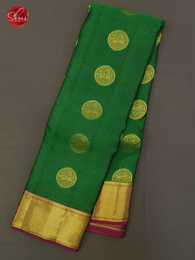 Green and Wine -Kanchipuram (Half Pure) Saree with zari woven yellis in circle motifs on the body &  contrast Zari Border - Shop on ShrusEternity.com