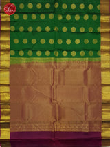 Green and Wine -Kanchipuram (Half Pure) Saree with zari woven yellis in circle motifs on the body &  contrast Zari Border - Shop on ShrusEternity.com