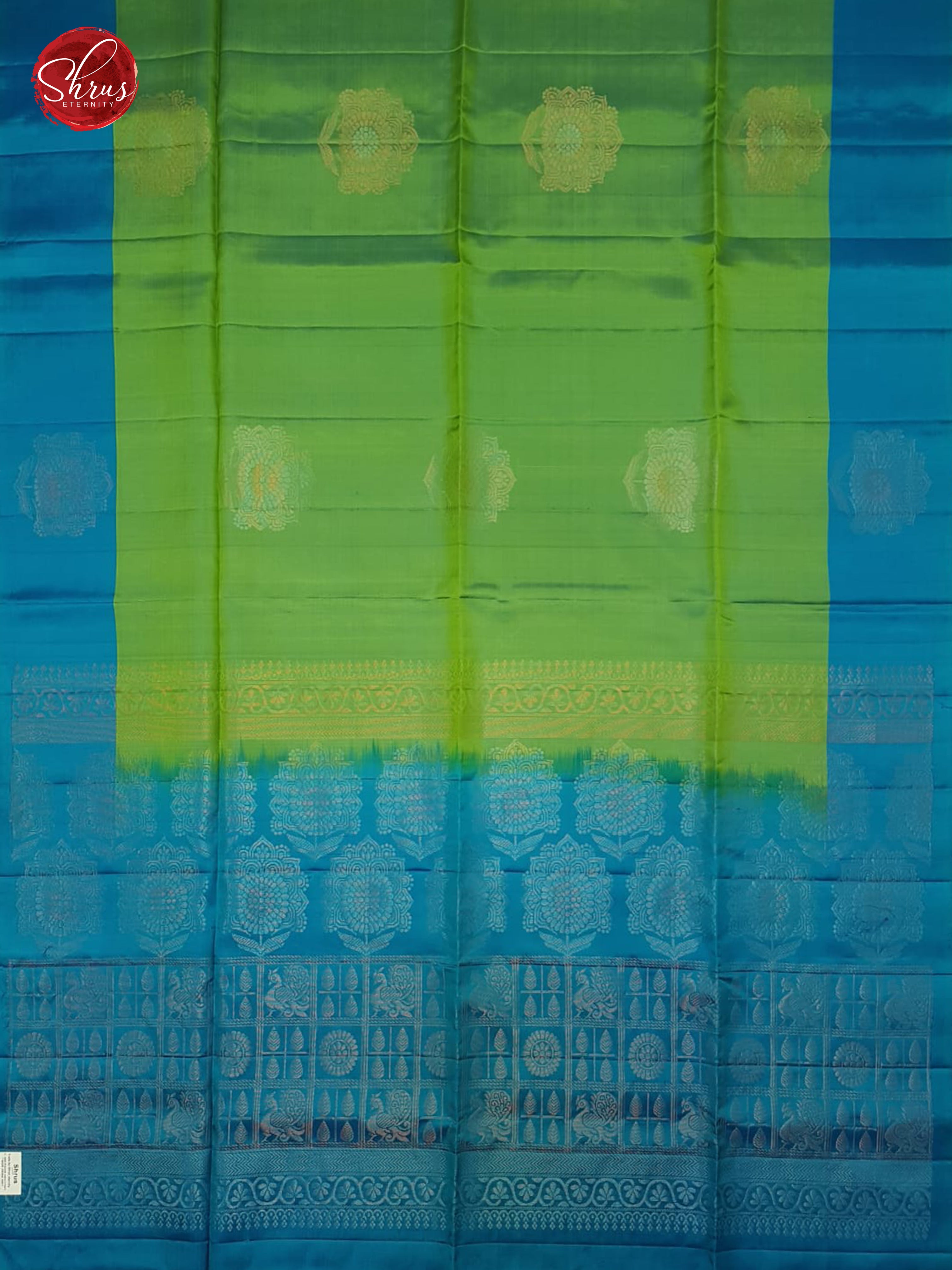 Green & Blue - Silk(Half Pure) Saree with zari woven floral motifs on the body & contrast Border - Shop on ShrusEternity.com