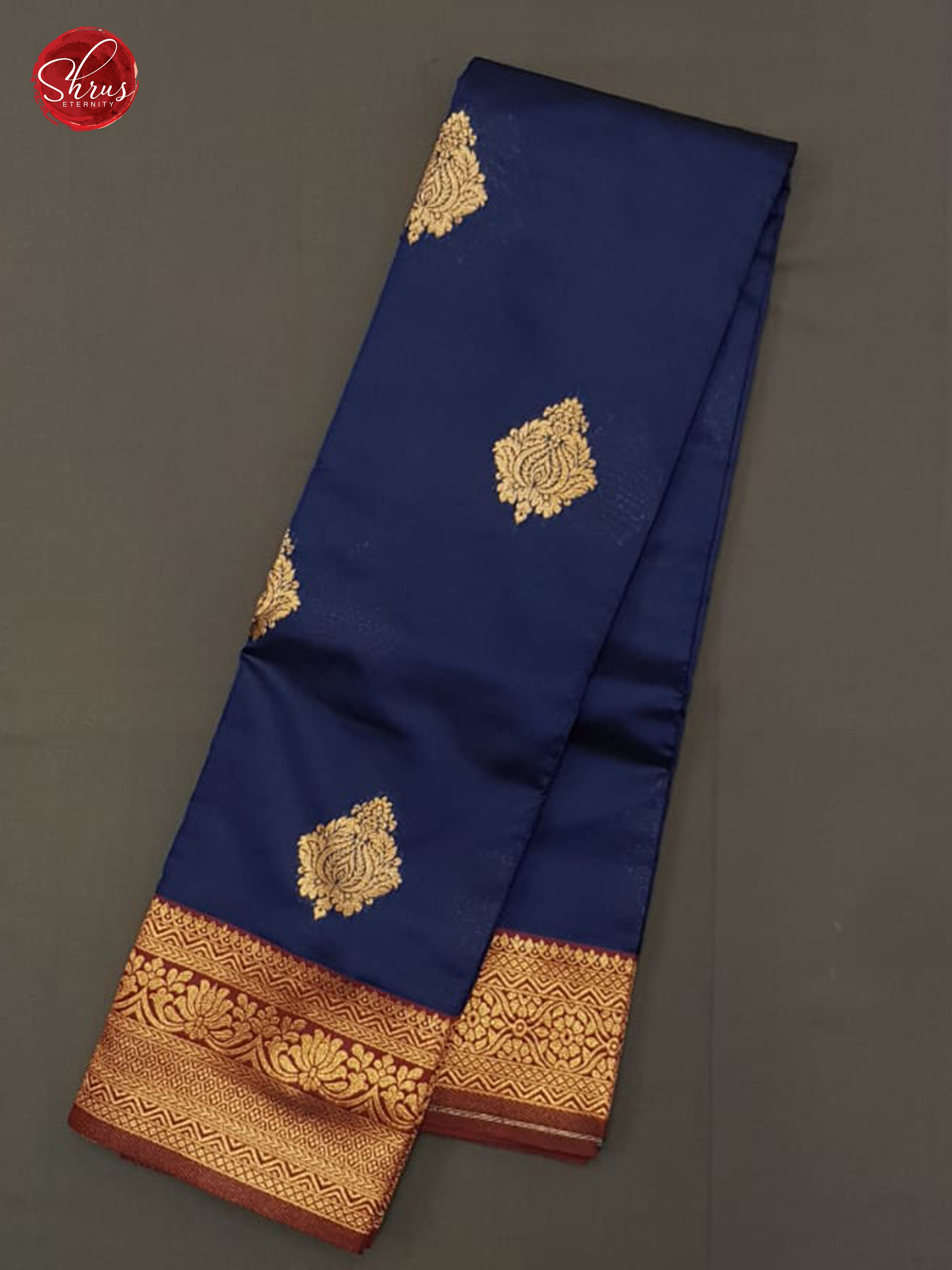 Blue & Arakku Maroon- Semi Soft Silk with zari woven floral motifs  on the body & Zari Border - Shop on ShrusEternity.com