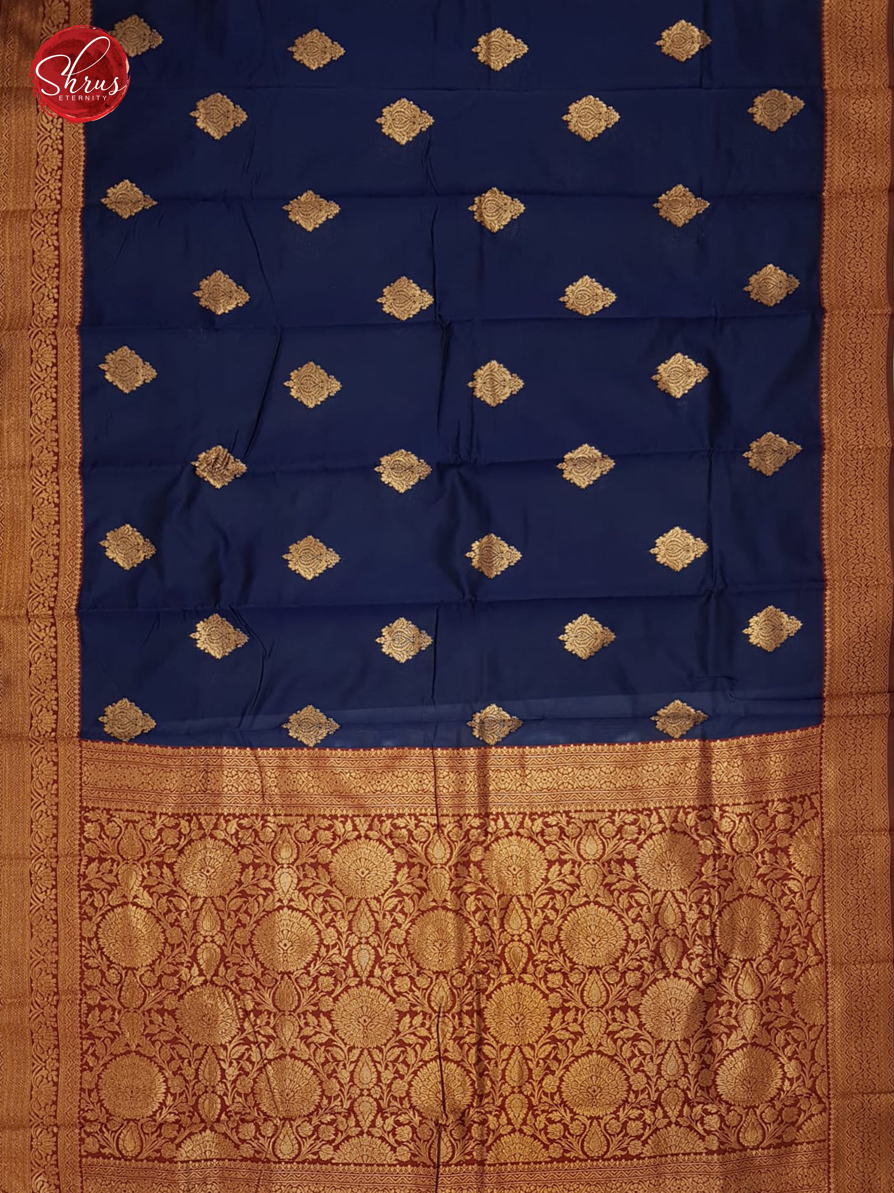 Blue & Arakku Maroon- Semi Soft Silk with zari woven floral motifs  on the body & Zari Border - Shop on ShrusEternity.com