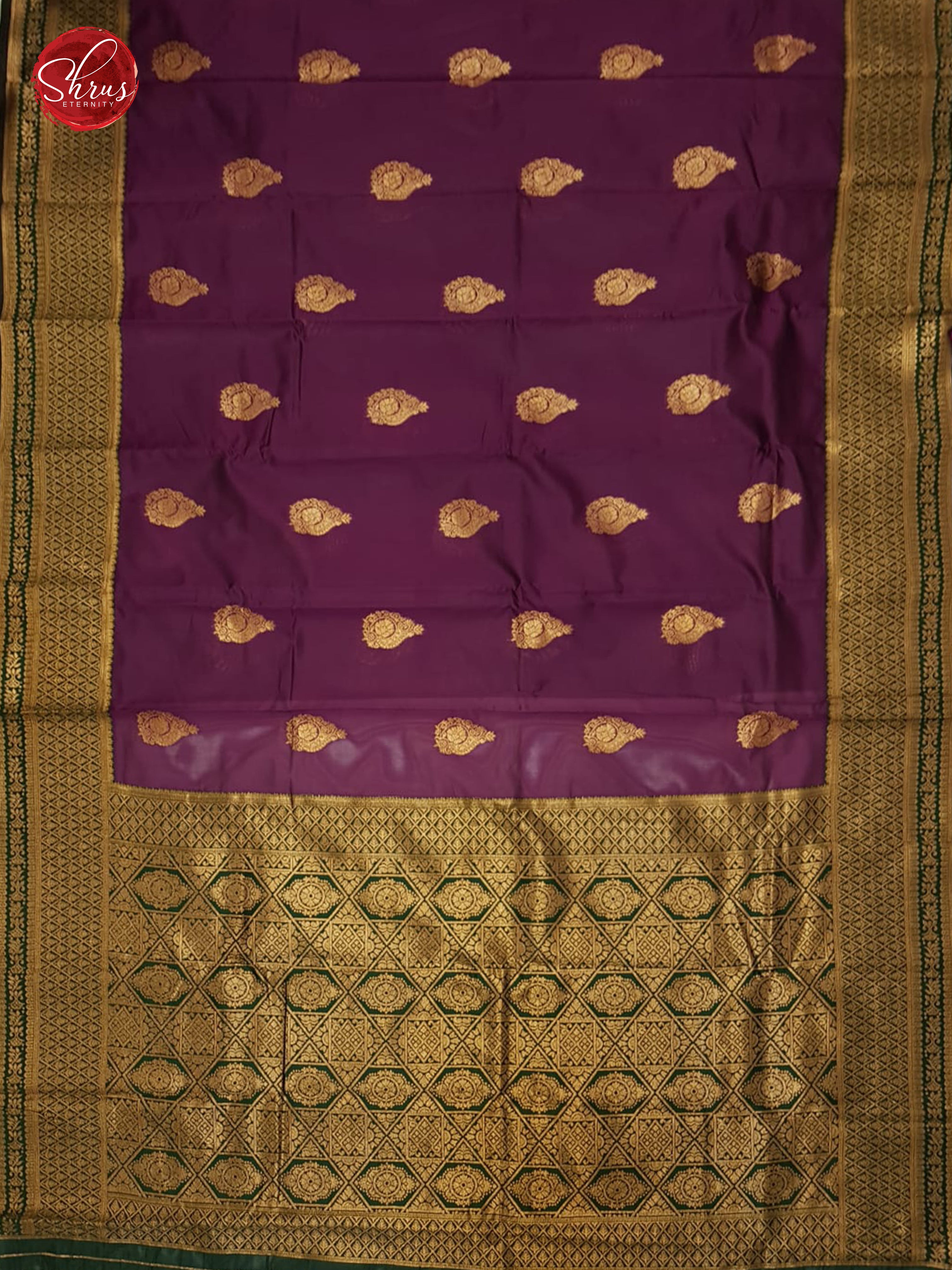 Wine & Green - Semi Soft Silk with zari woven floral motifs  on the body & contrast  Zari Border - Shop on ShrusEternity.com