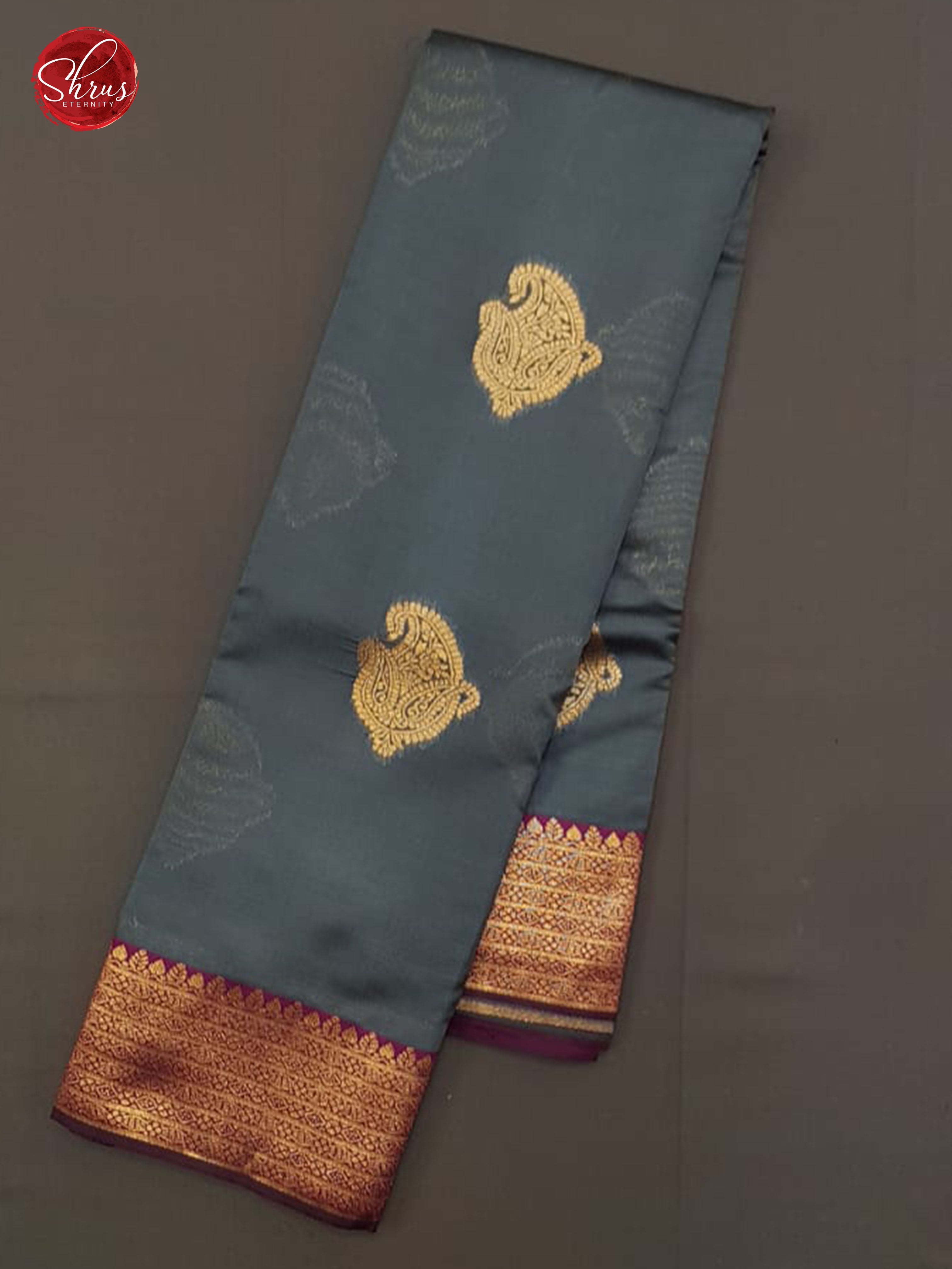 Grey & Wine - Semi Soft Silk with zari woven floral paisleys motifs  on the body & contrast  Zari Border - Shop on ShrusEternity.com