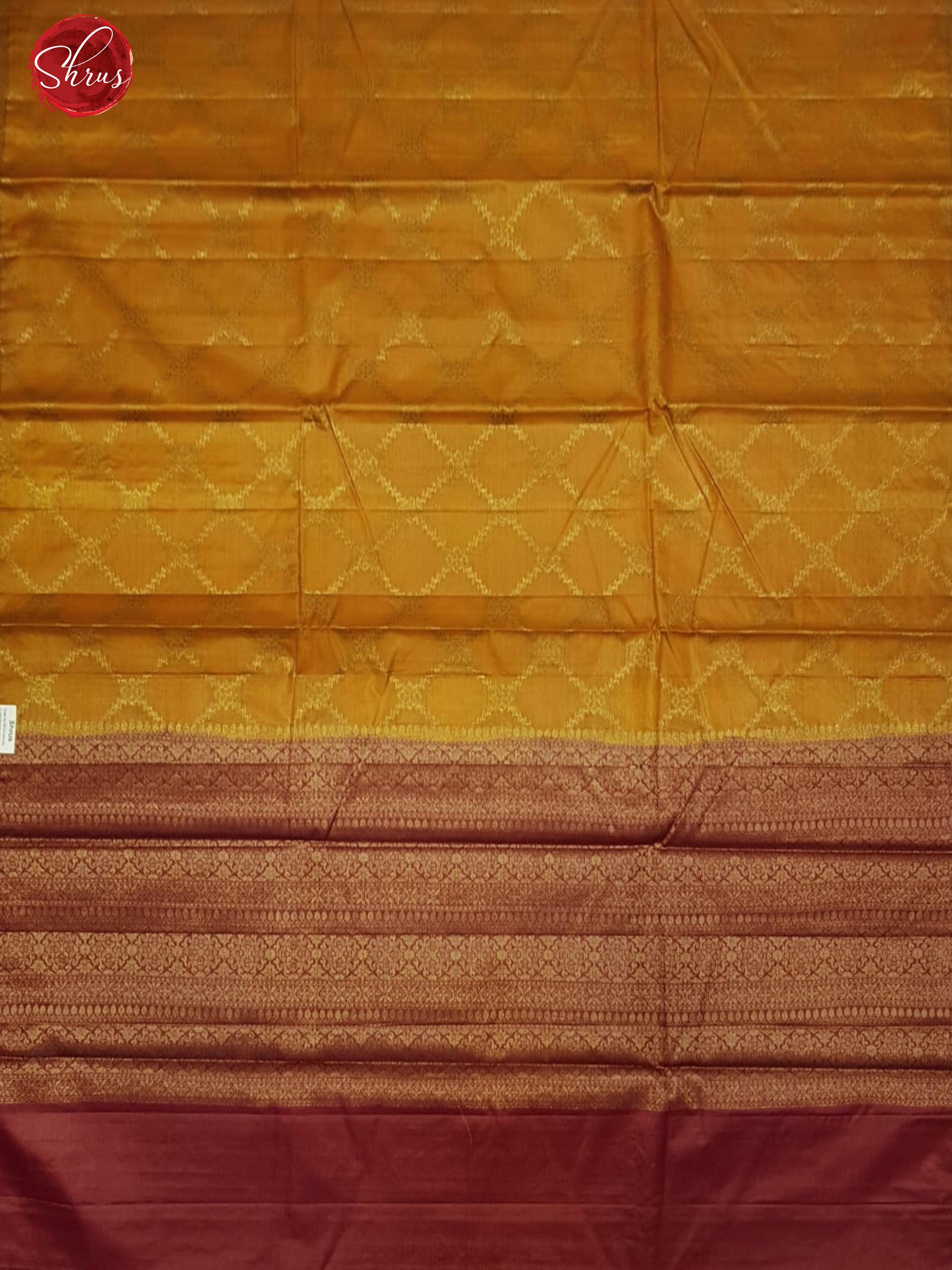 Orange &  Maroon -Borderless  Tussar with zari woven criss cross checks   on the body - Shop on ShrusEternity.com