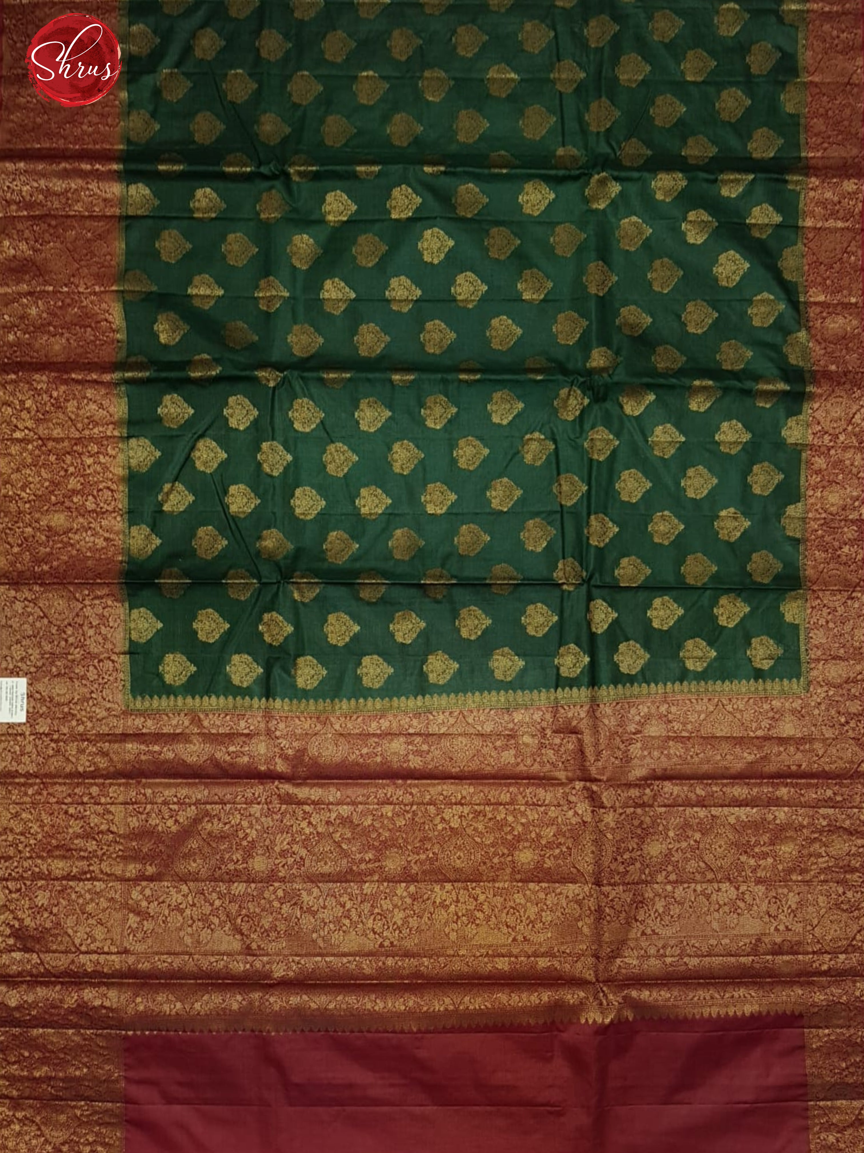 Green & Maroon -  Tussar with zari woven floral motifs on the body & Zari Border - Shop on ShrusEternity.com