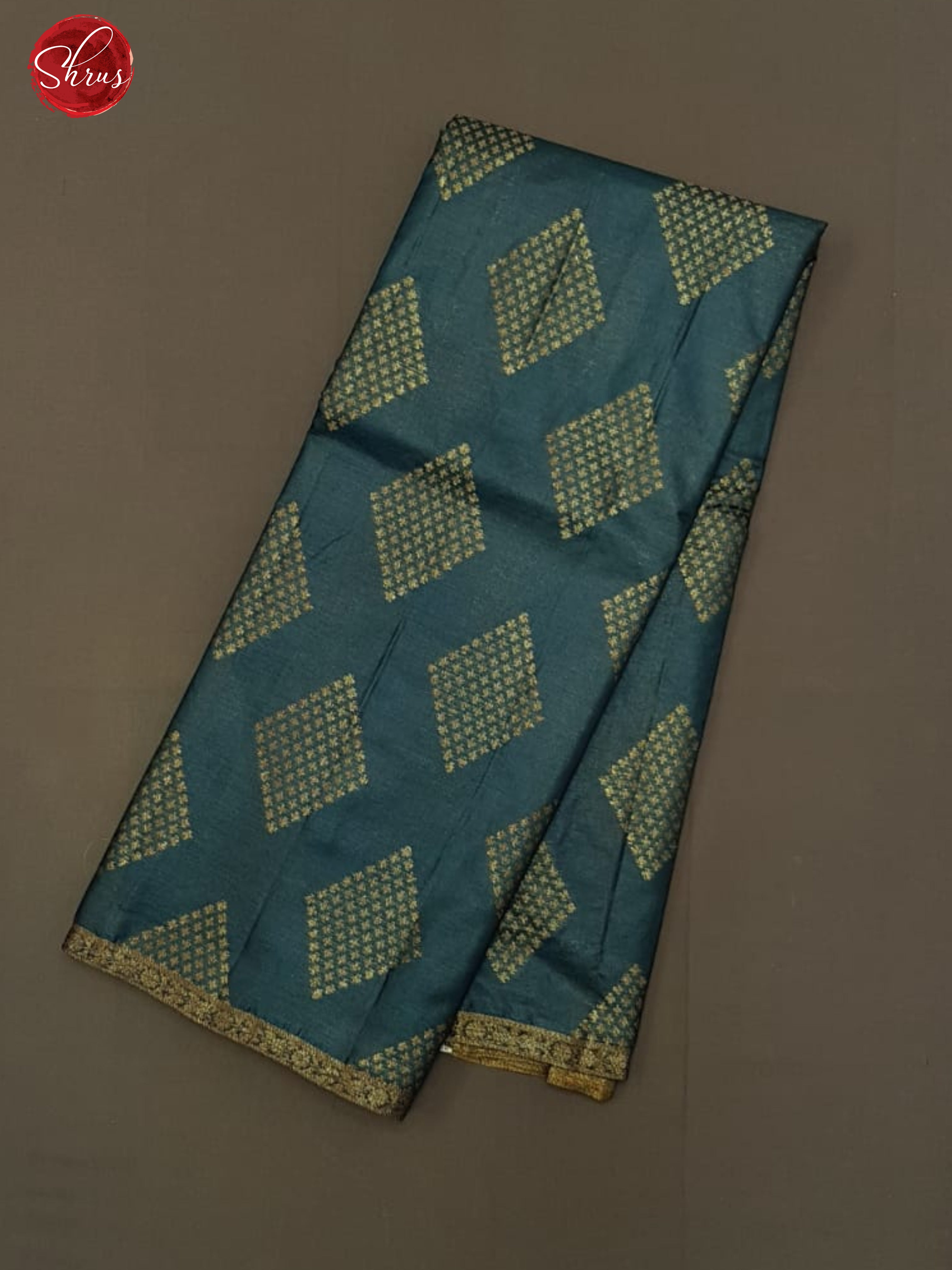 Aqua & Grey -Borderless  Tussar with zari woven criss cross floral motifs on the body - Shop on ShrusEternity.com