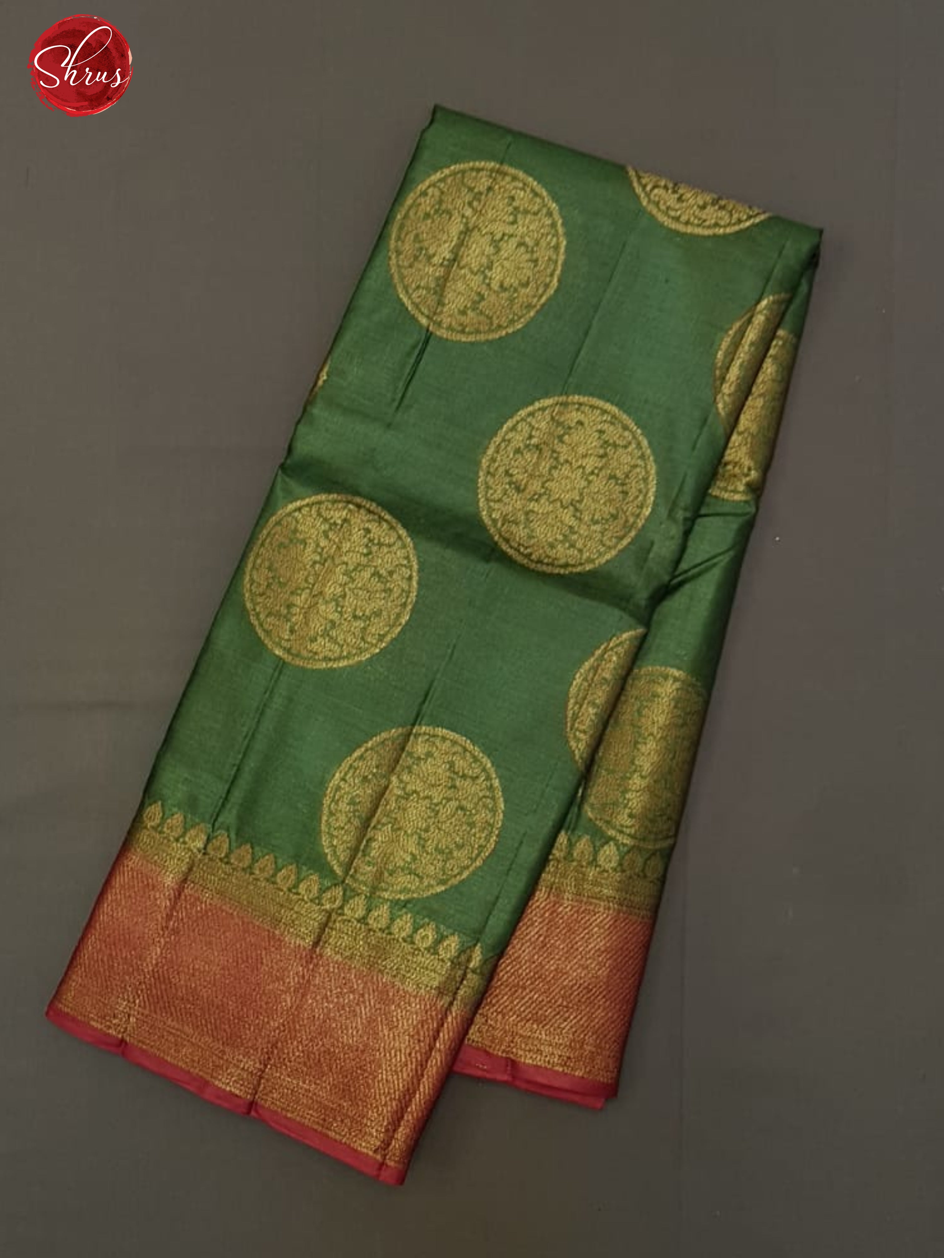 Green & Red-  Tussar with zari woven floral motifs on the body & Zari Border - Shop on ShrusEternity.com