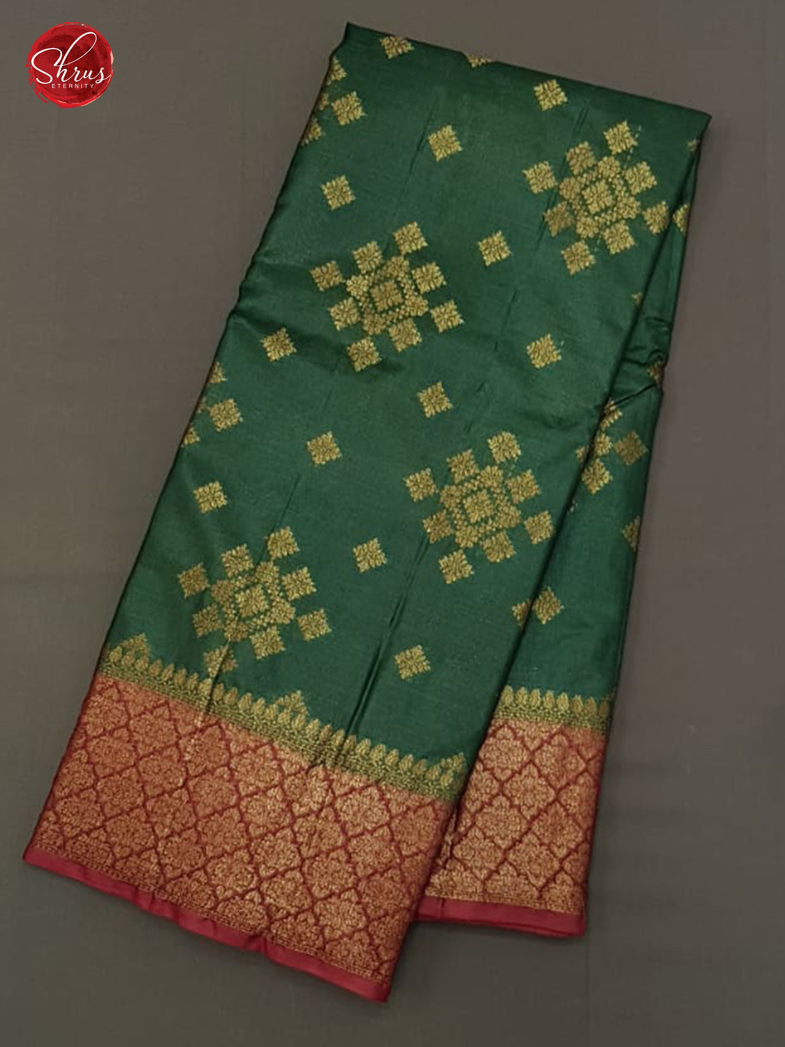 Green & Red - Tussar with zari woven floral motifs on the body & Zari Border - Shop on ShrusEternity.com