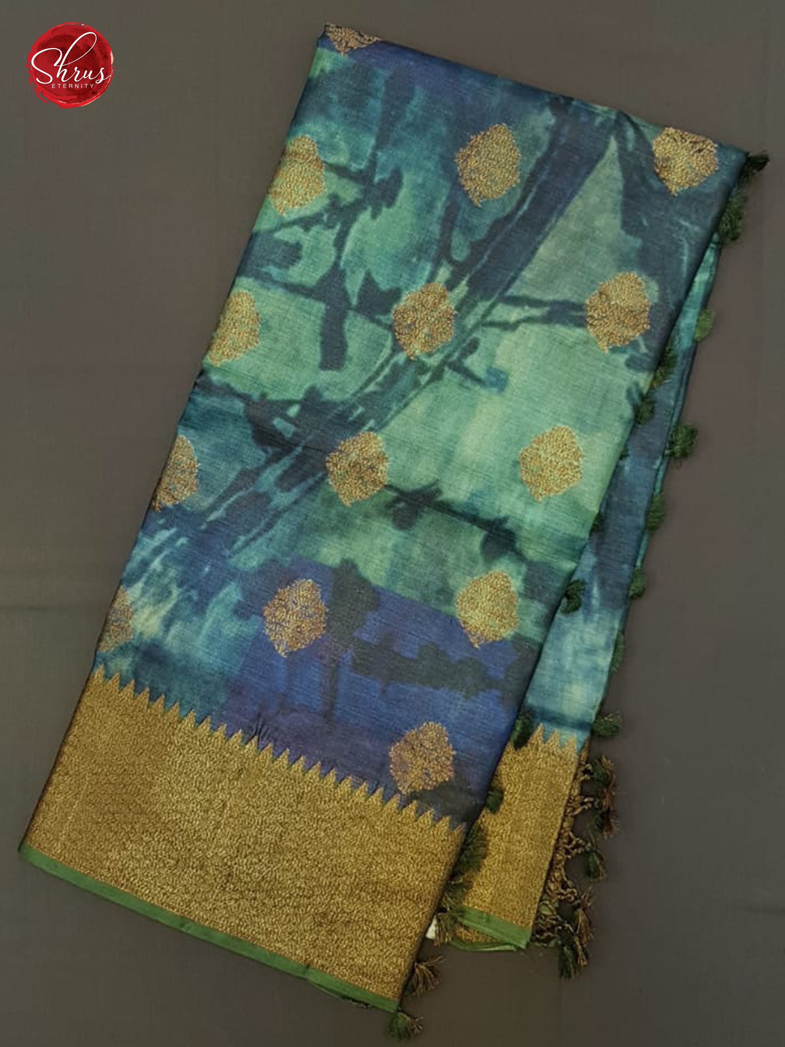 Blue & Green - Tussar with zari woven floral   motifs on the body & Zari Border - Shop on ShrusEternity.com