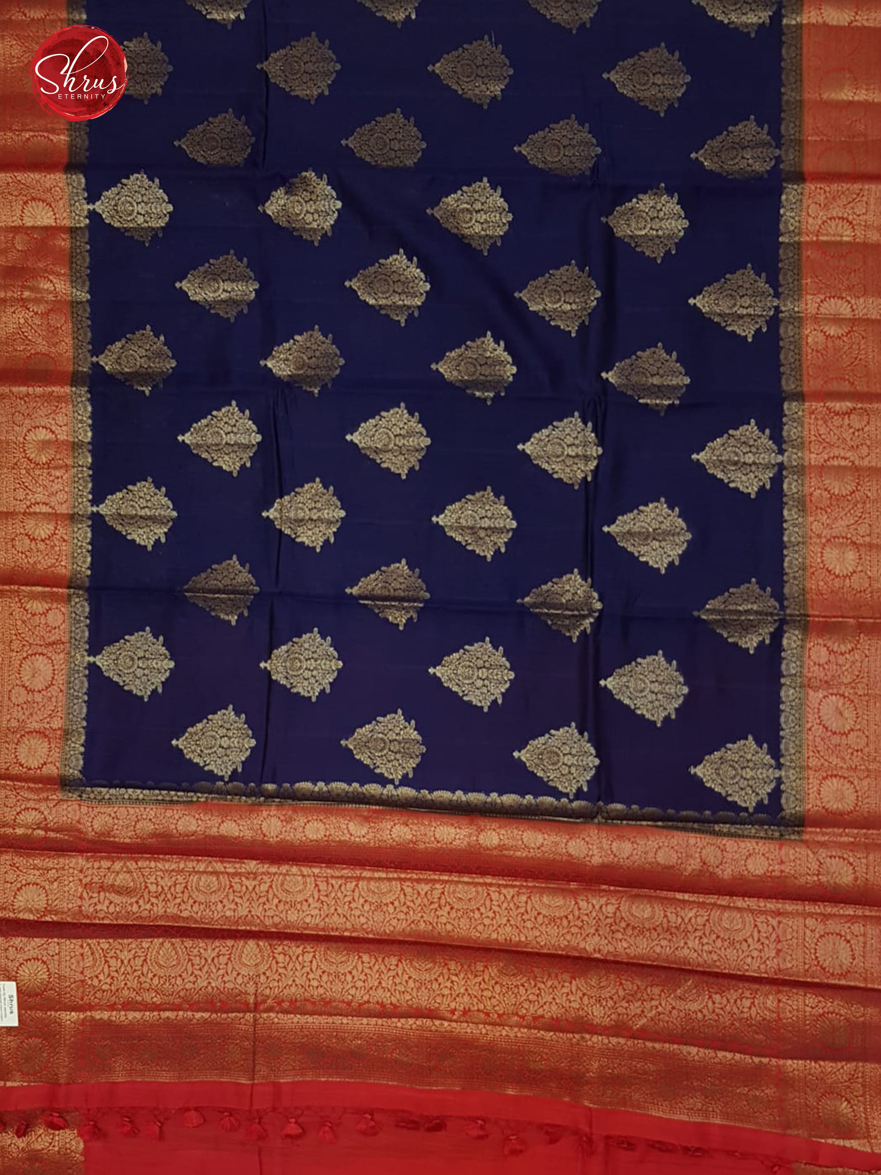 Blue & Red-  Tussar with zari woven floral motifs on the body & Zari Border - Shop on ShrusEternity.com