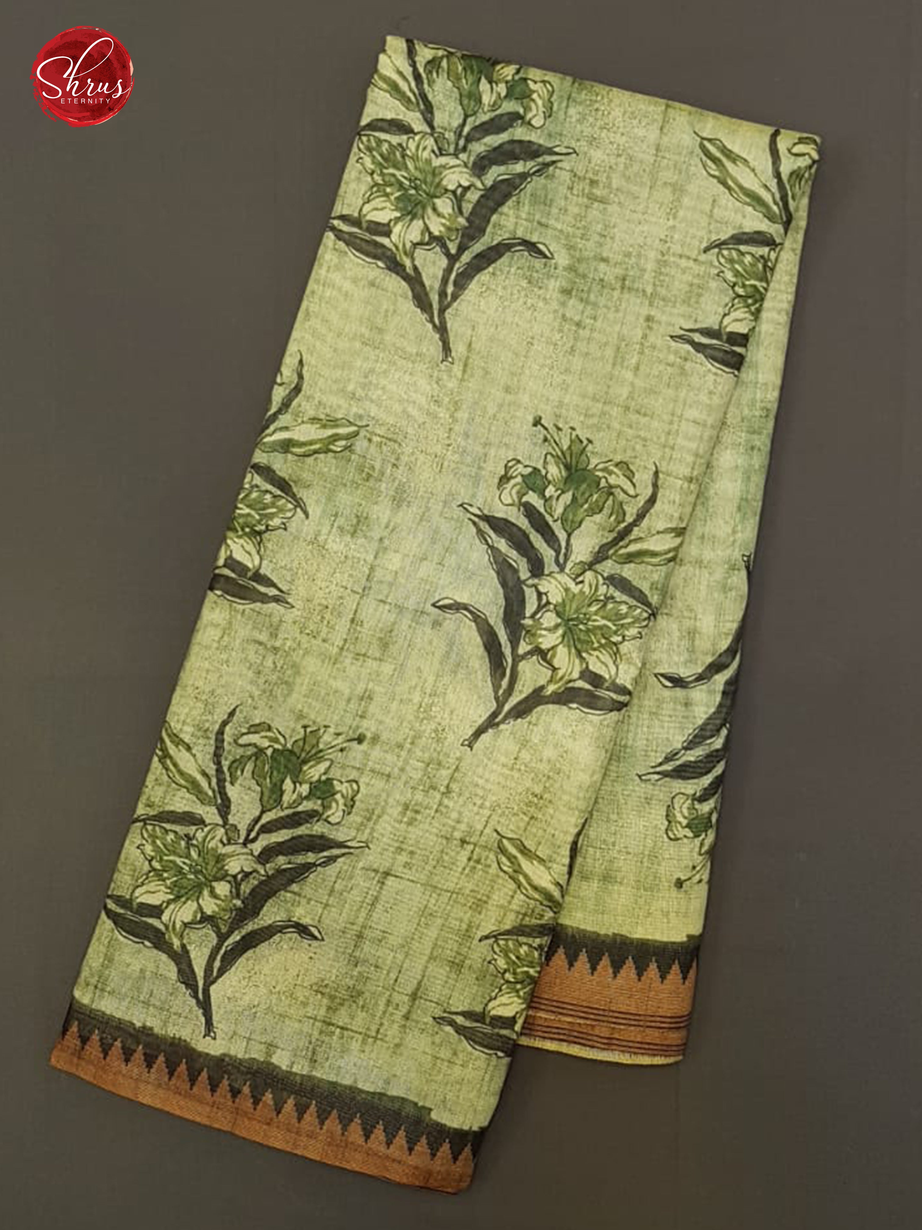Green & Dark Green - Semi Gicha with floral print on the body & Zari Border - Shop on ShrusEternity.com