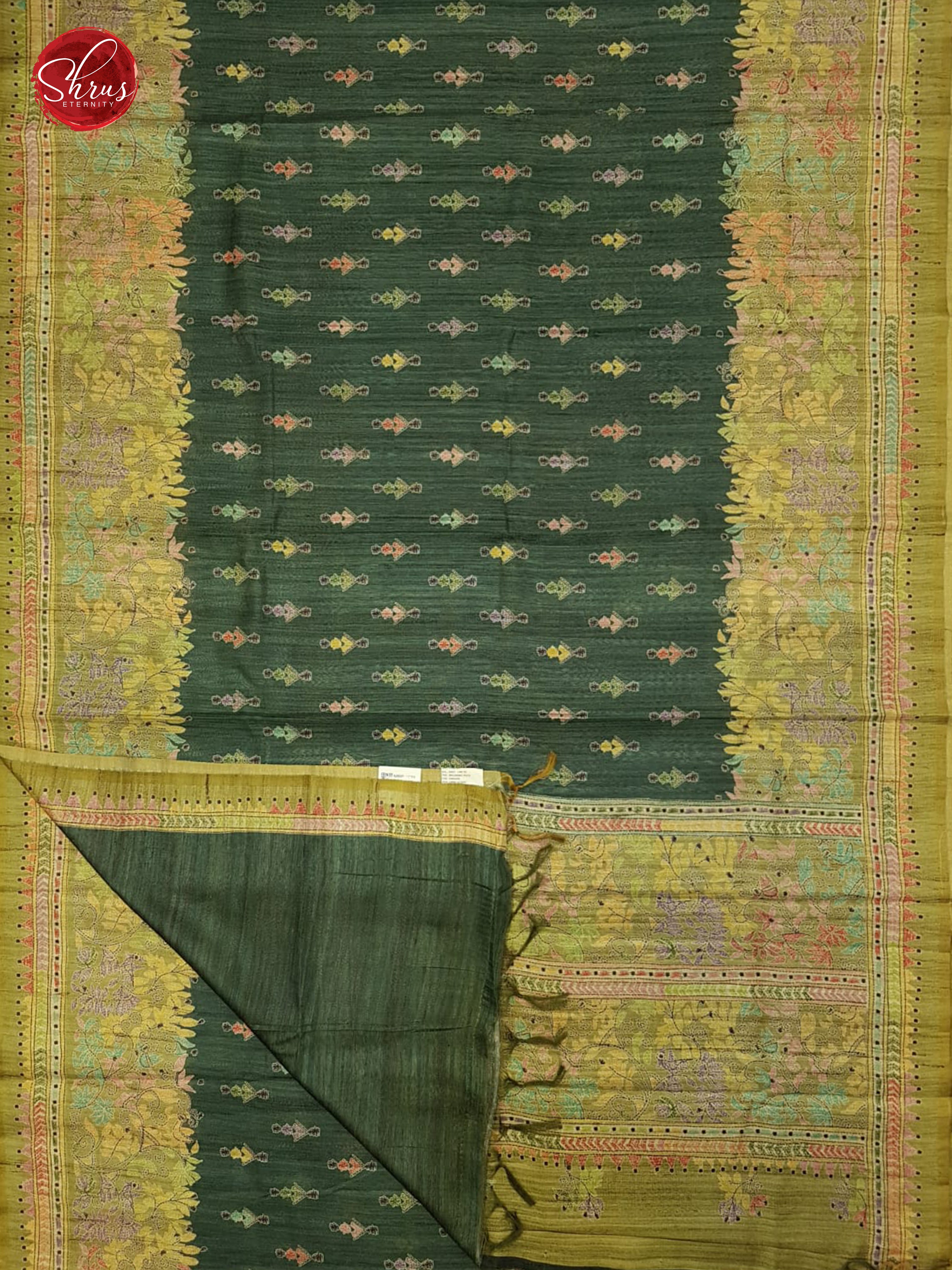Green & Light Green -  Semi Gicha with floral print on the body & Border - Shop on ShrusEternity.com