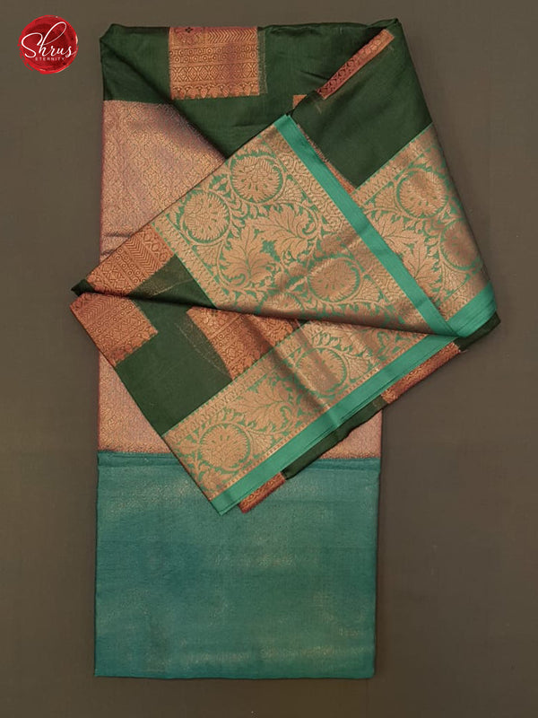 Dark Green & Green - Banarasi Silk Cotton with zari woven floral block  motifs on the body& Zari Border - Shop on ShrusEternity.com