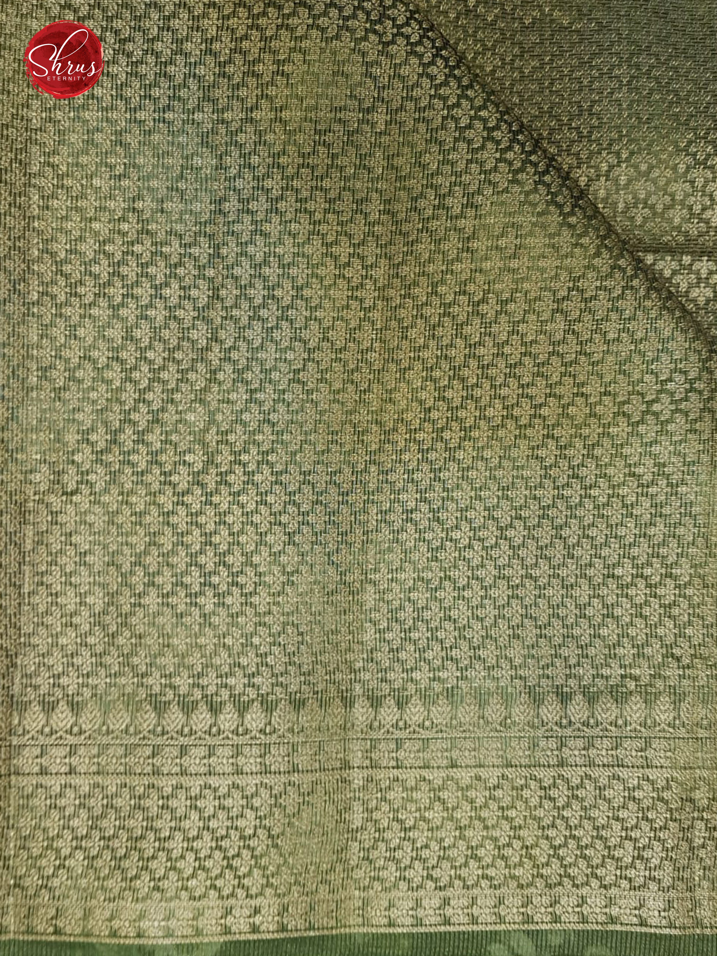 Green(Single Tone)-Tussar  Silk with  floral print ,zari woven floral motifs on the Body & Zari Border - Shop on ShrusEternity.com