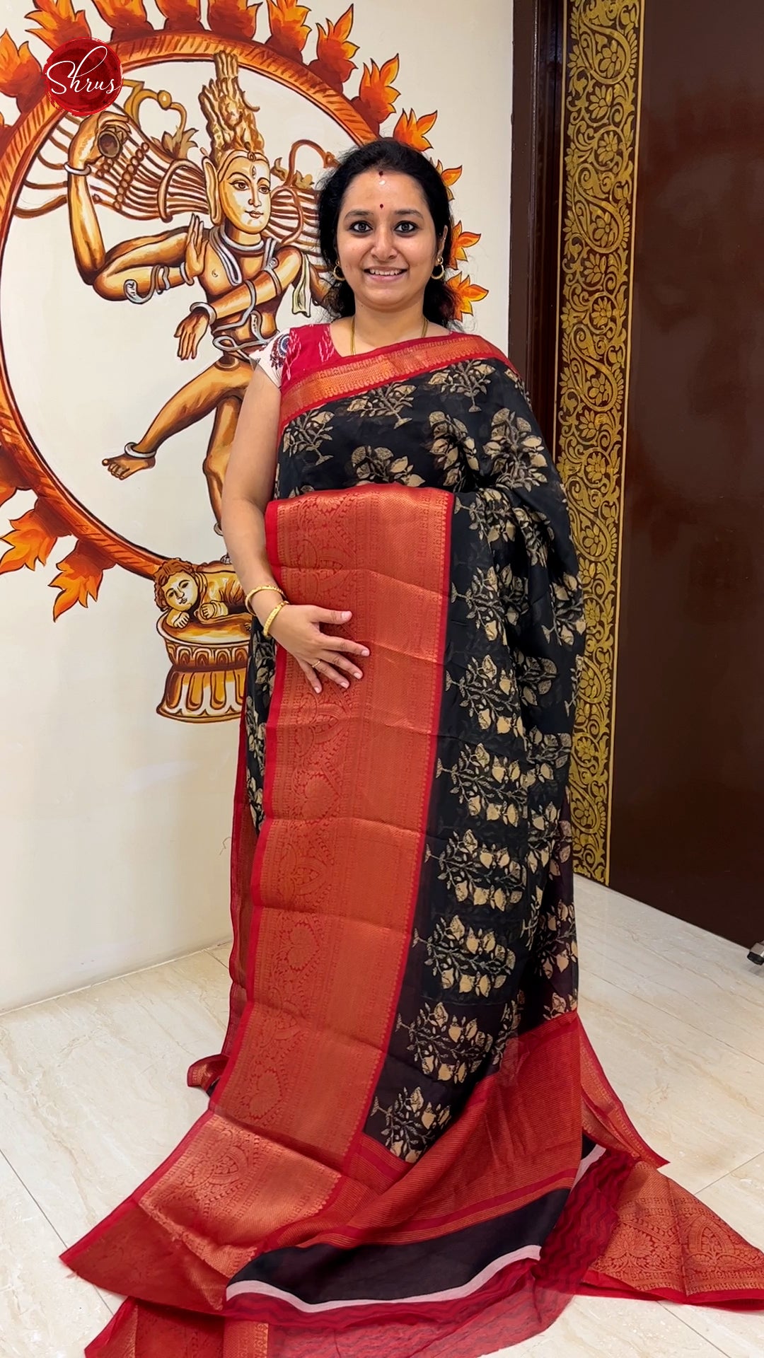 Black and Red - Art linen Saree - Shop on ShrusEternity.com