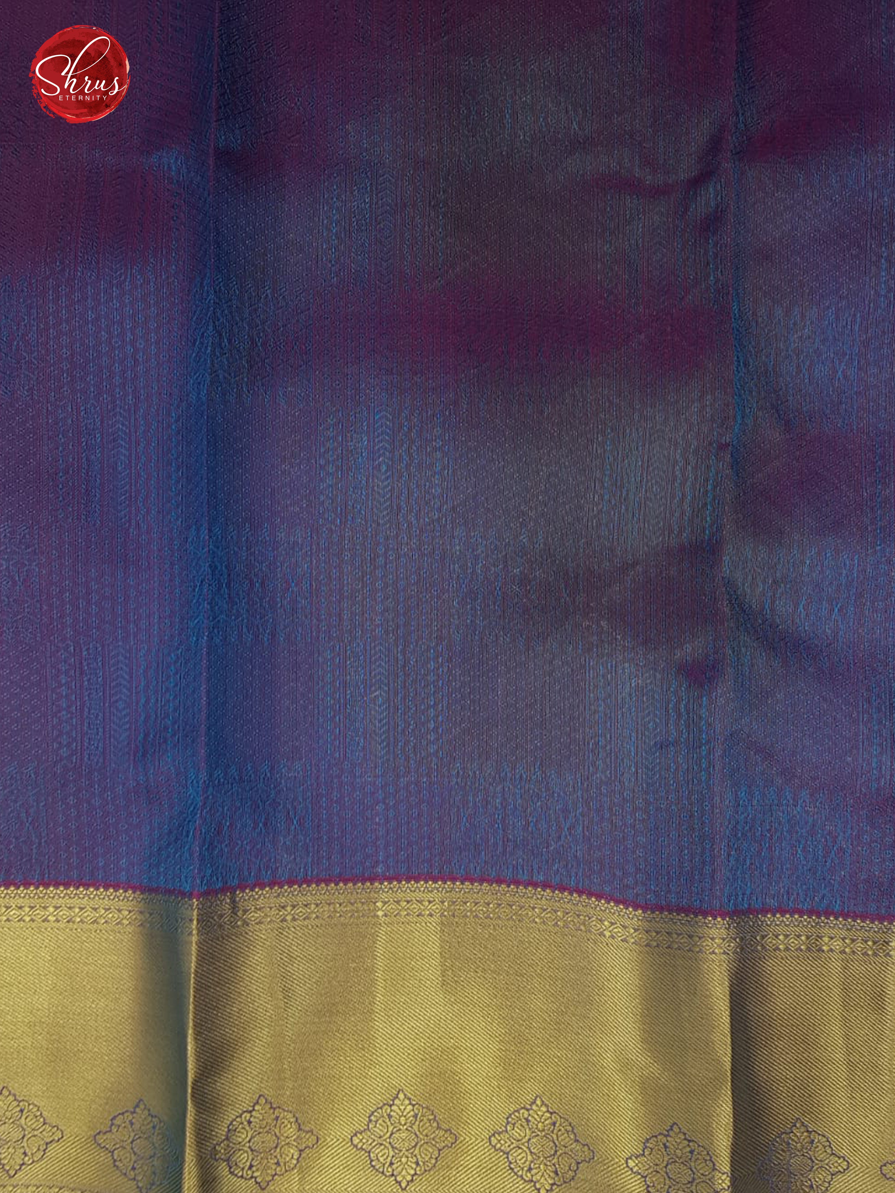 Teal Blue & Blue - Kanchipuram (Half Pure) Saree with zari woven block motifs on the body & Contrast Zari Border - Shop on ShrusEternity.com