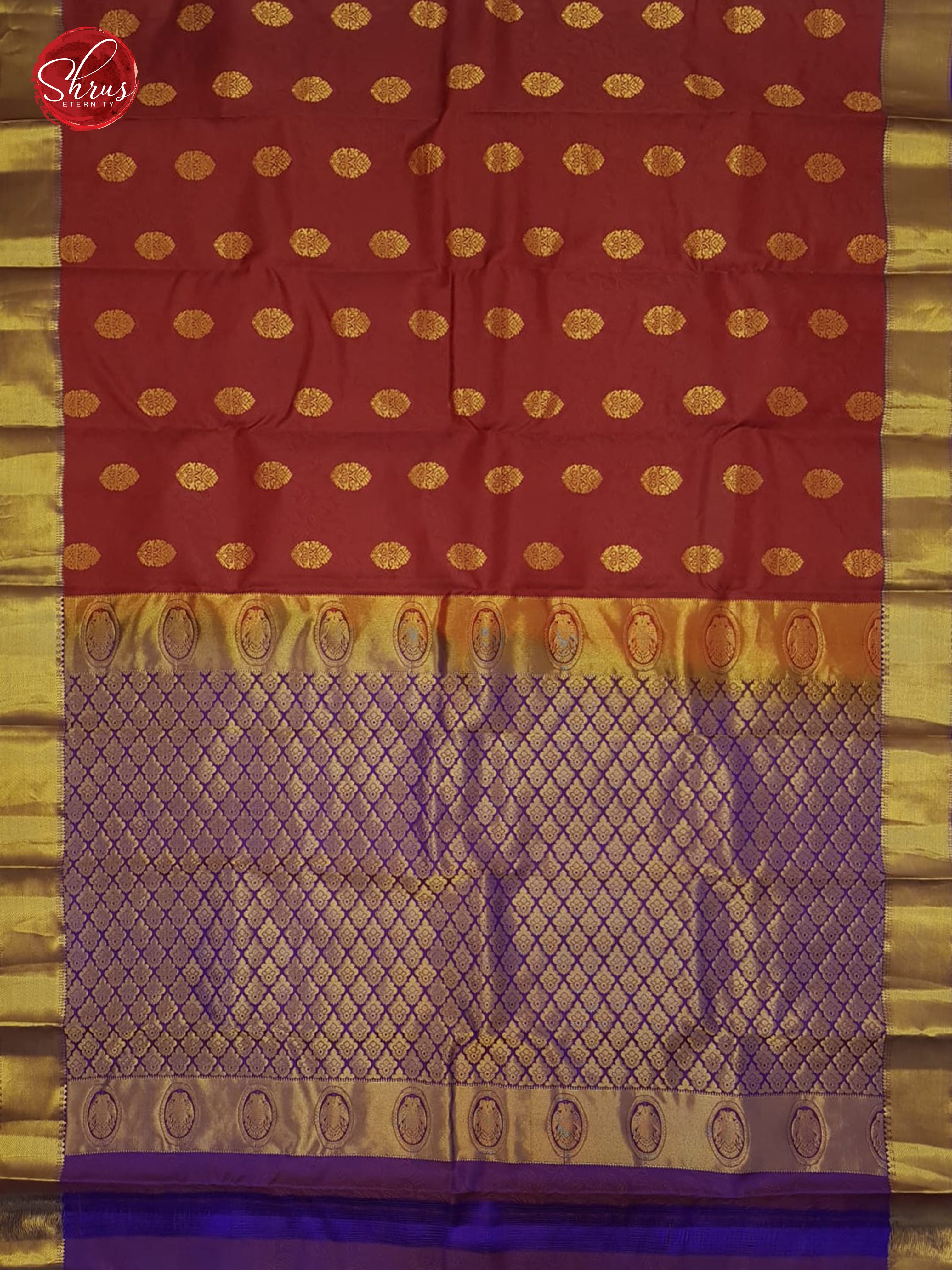 Red & Purple - Kanchipuram (Half Pure) Saree with zari woven  floral  motifs on the body & Contrast Zari Border - Shop on ShrusEternity.com