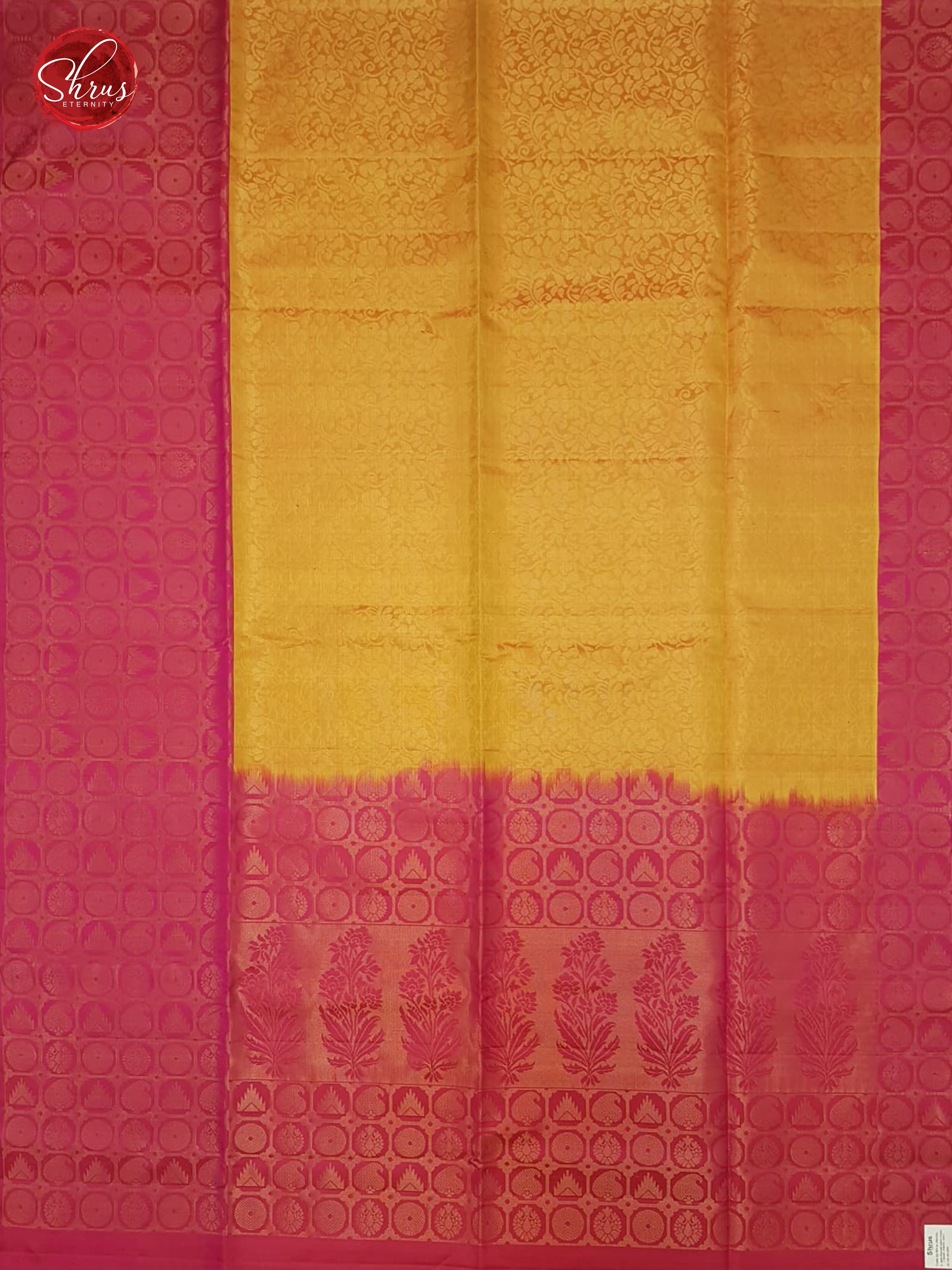 Yellow & Pink- Soft Silk with zari woven floral nestling brocade  on the body & Contrast Zari Border - Shop on ShrusEternity.com