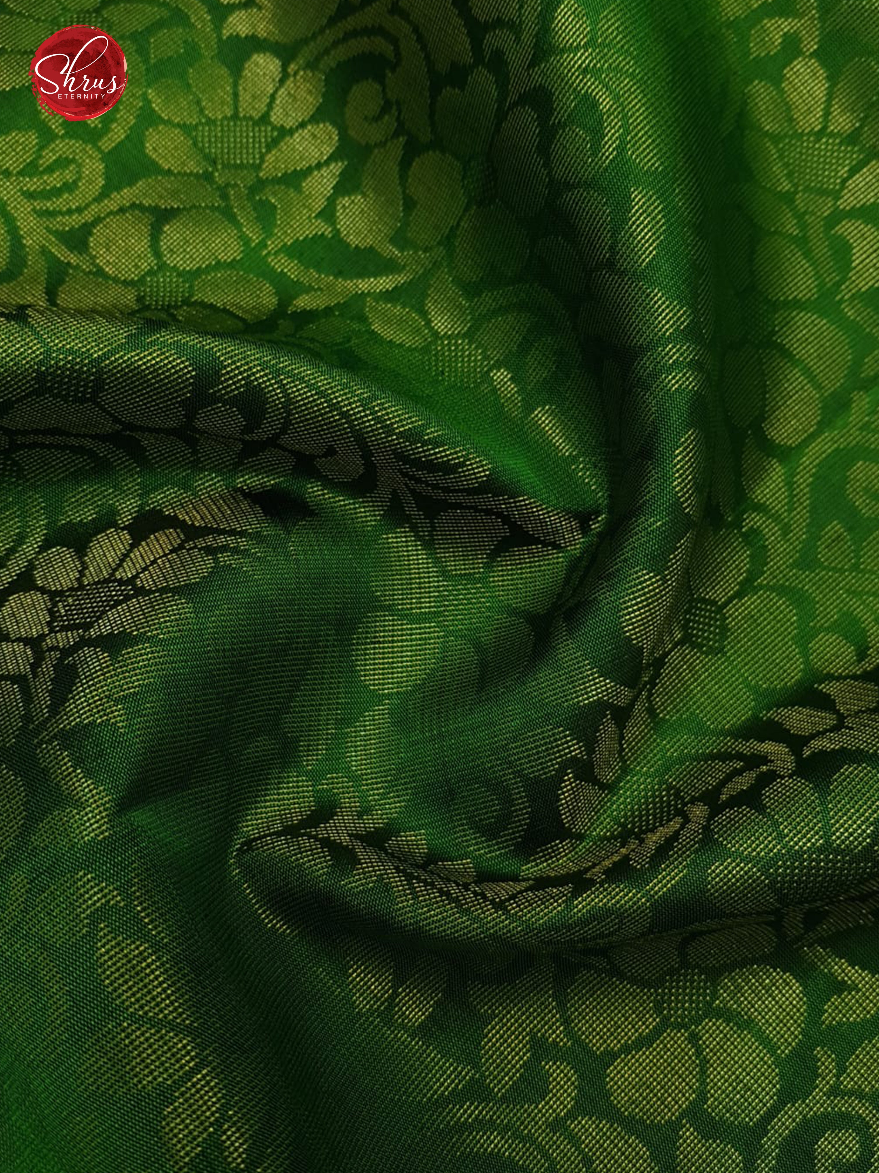 Green & Pink-  Soft Silk with zari woven floral  nestling brocade & Contrast  zari  border - Shop on ShrusEternity.com