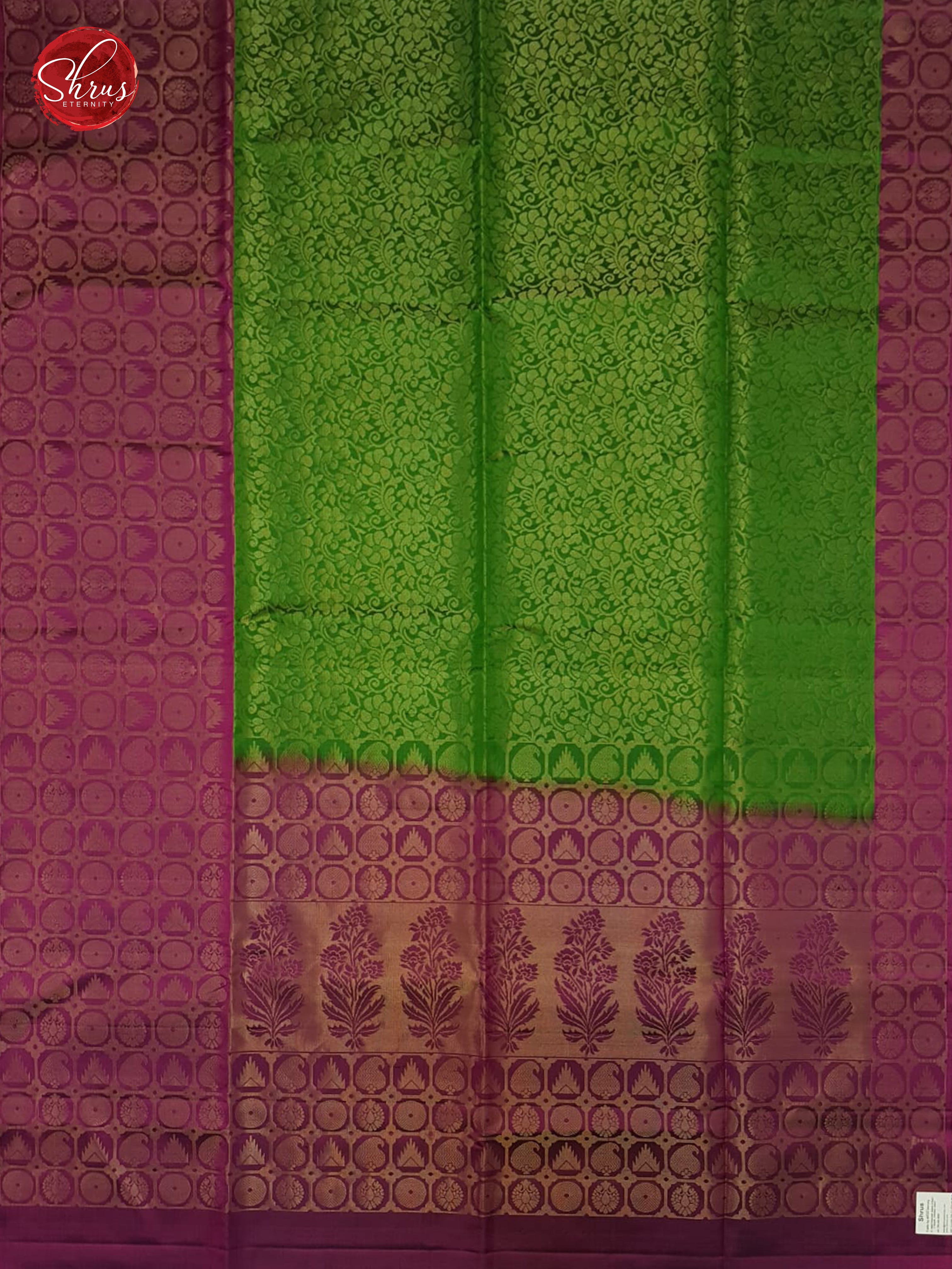 Green & Pink-  Soft Silk with zari woven floral  nestling brocade & Contrast  zari  border - Shop on ShrusEternity.com