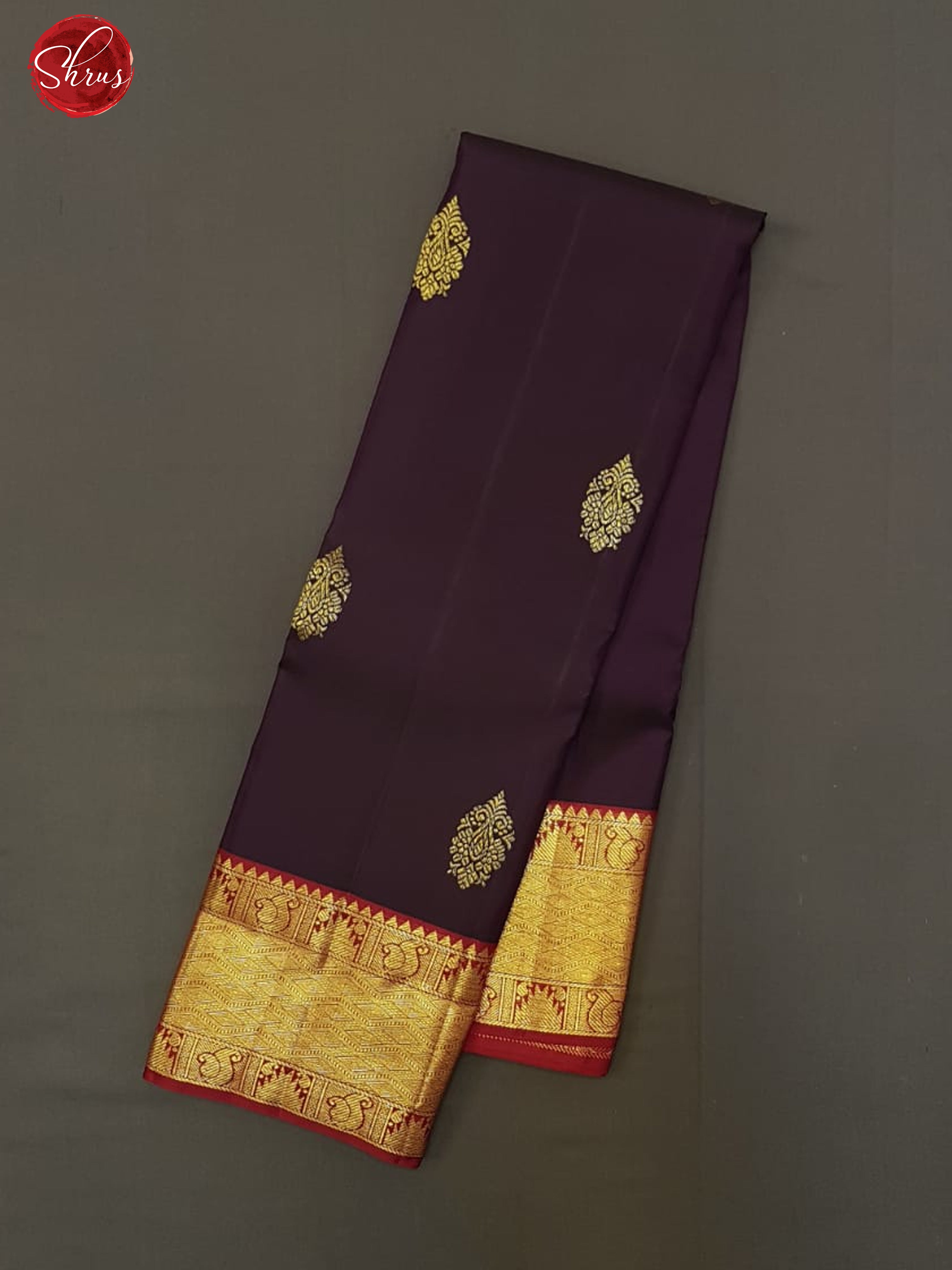 Deep wine  & Red -Kanchipuram Silk with zari buttas on the body & contrast  Zari Border - Shop on ShrusEternity.com