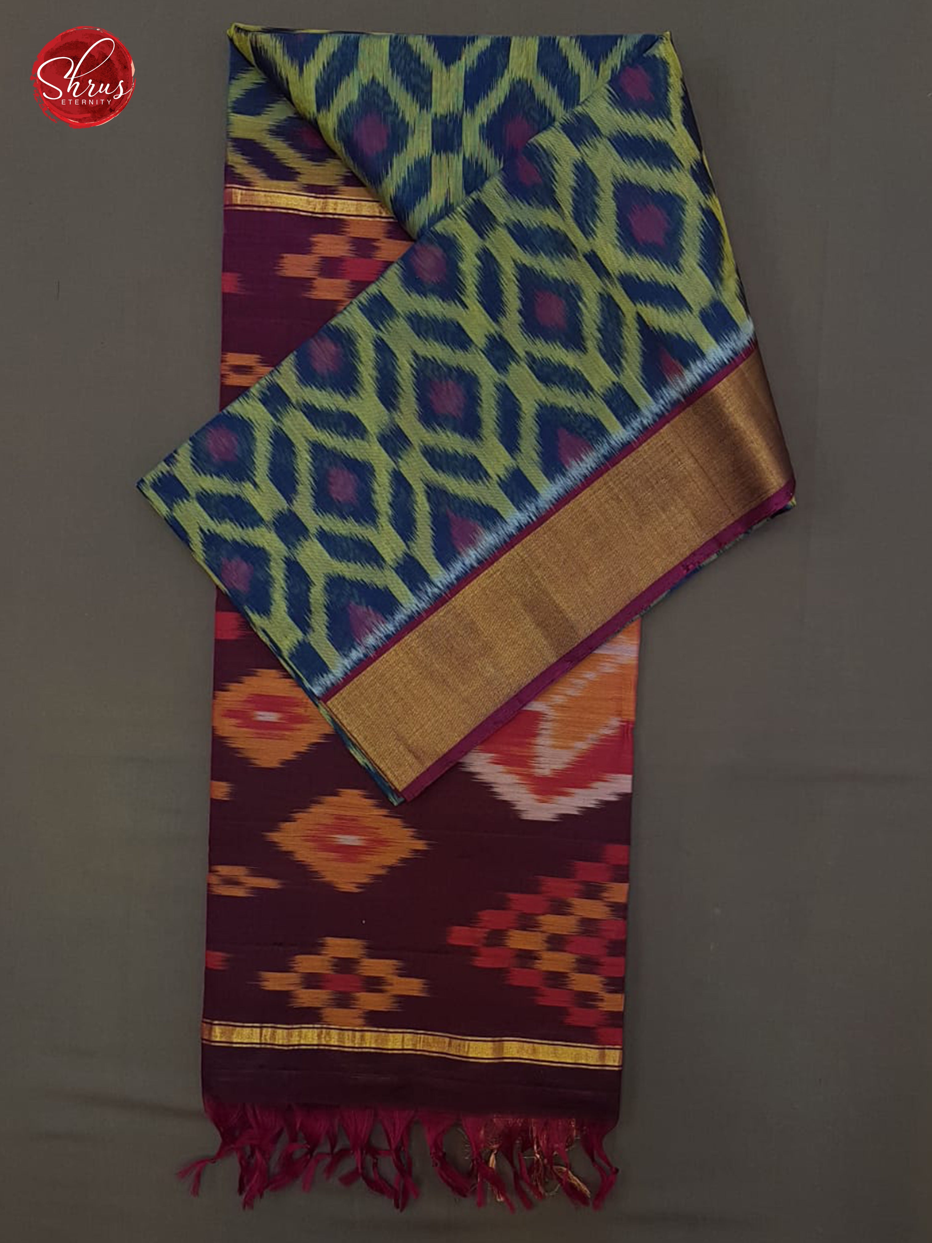 Blue & Purple -  Pochampally Silk Cotton with ikkat weaving pattern on the body & Contrast  zari border - Shop on ShrusEternity.com