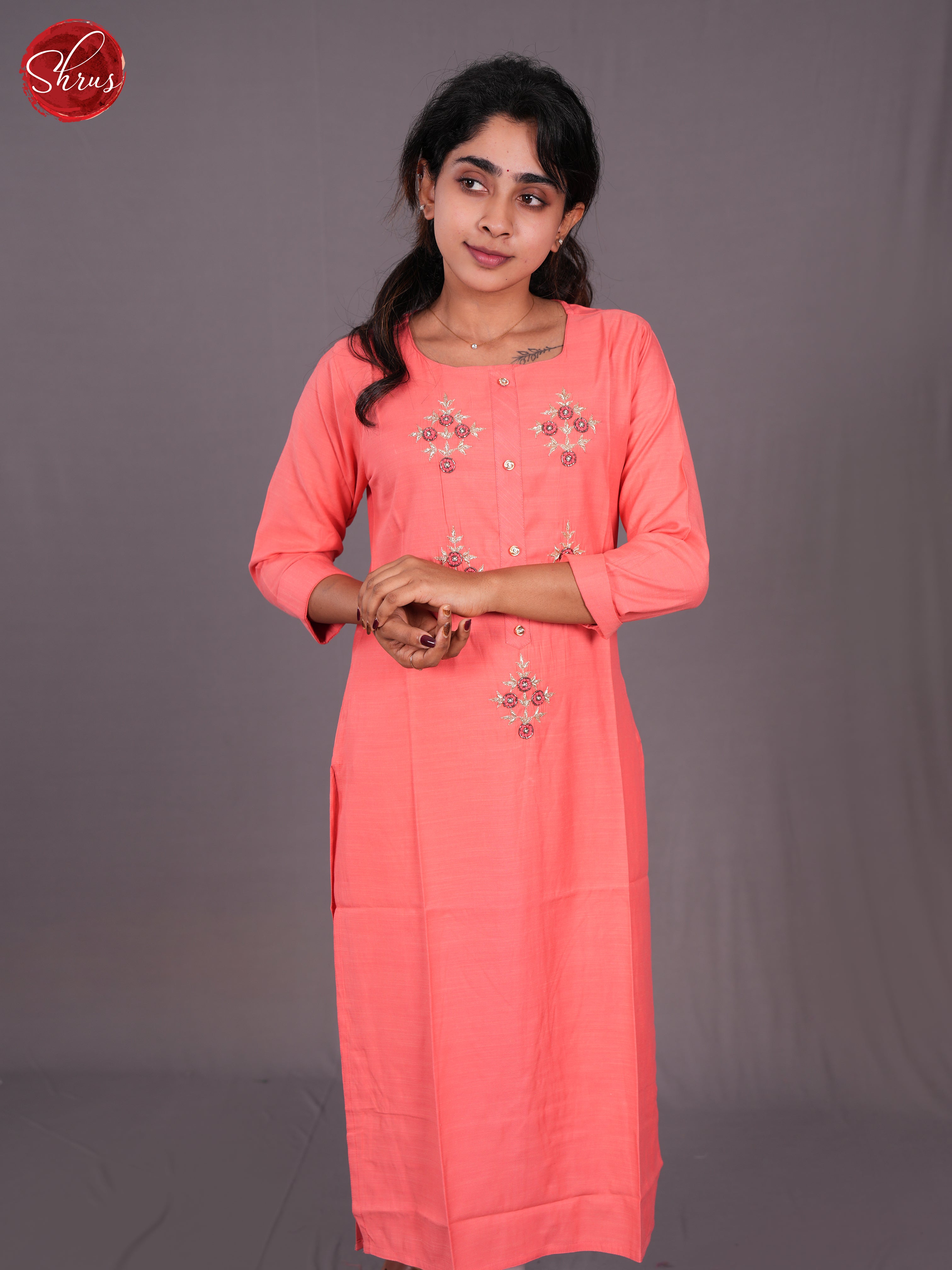 Pink -Floral Embroidered Readymade Straight fit Kurti - Shop on ShrusEternity.com