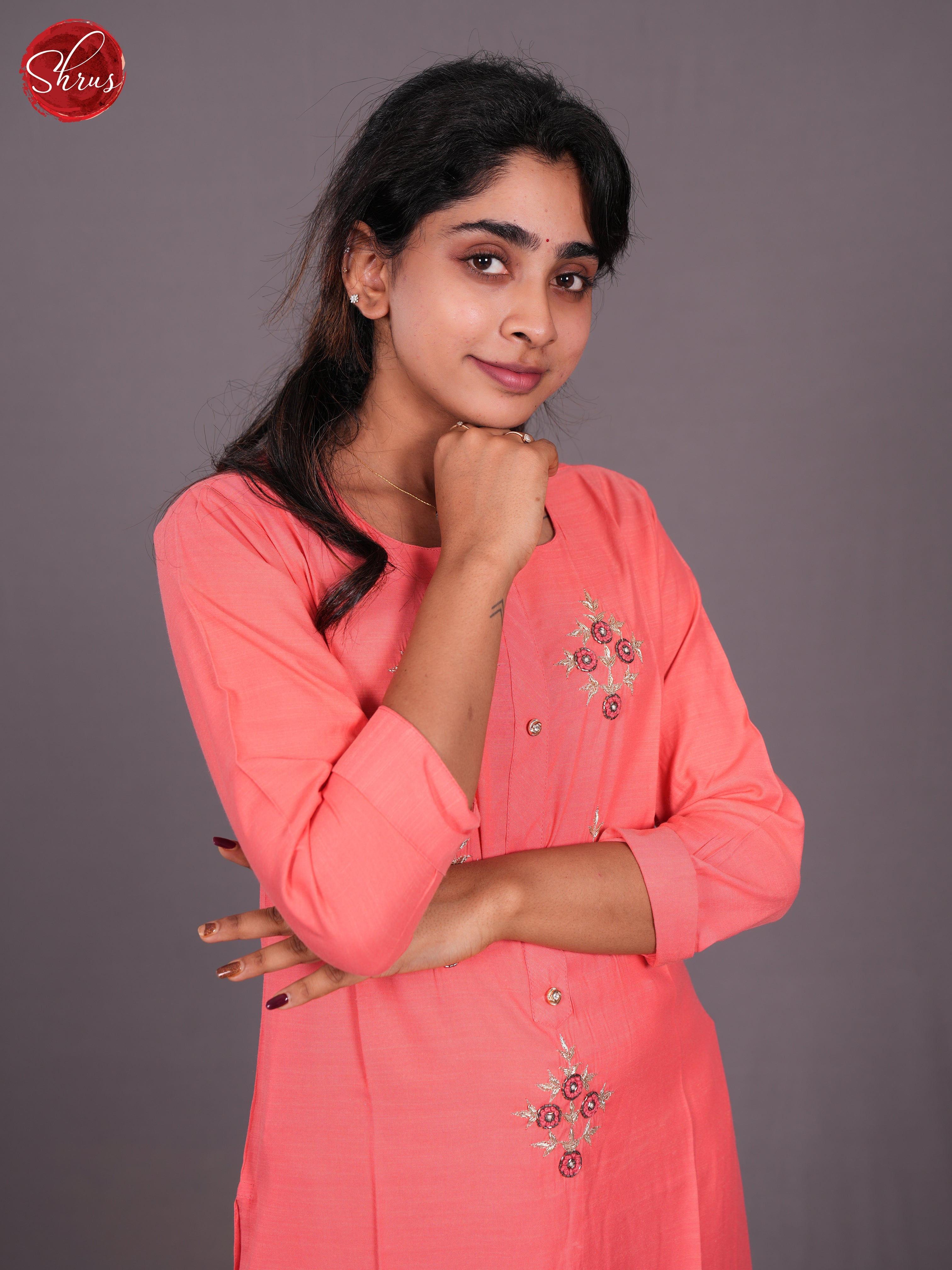 Pink -Floral Embroidered Readymade Straight fit Kurti - Shop on ShrusEternity.com