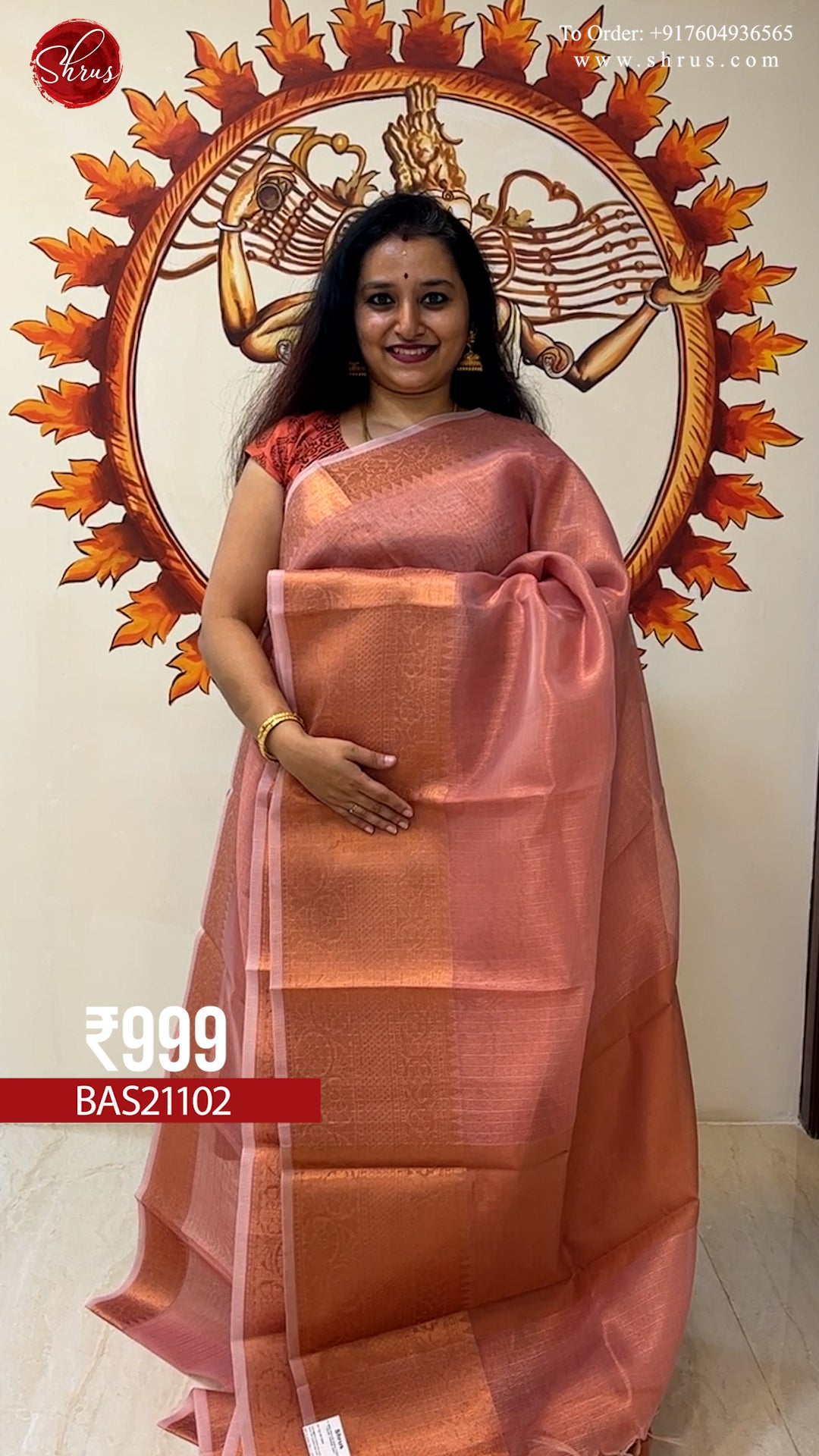 Peach single tone  - Tissue Banarasi Saree - Shop on ShrusEternity.com