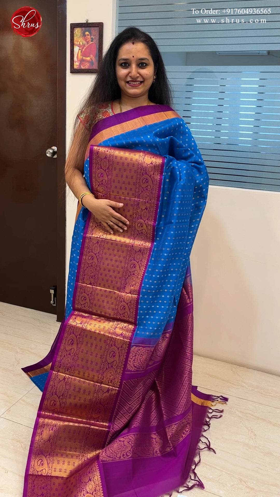 Blue & Purple - Silk Cotton with zari woven  buttas on the body& Zari Border - Shop on ShrusEternity.com