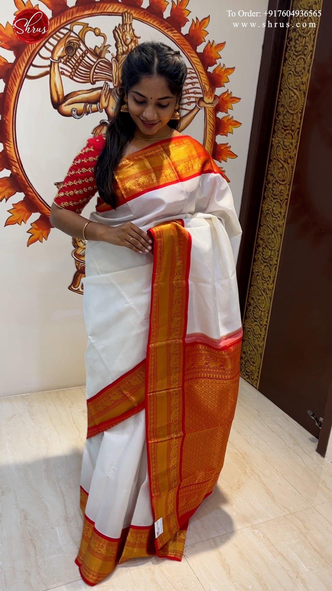 White and Maroon - Kanchipuram silk Saree - Shop on ShrusEternity.com