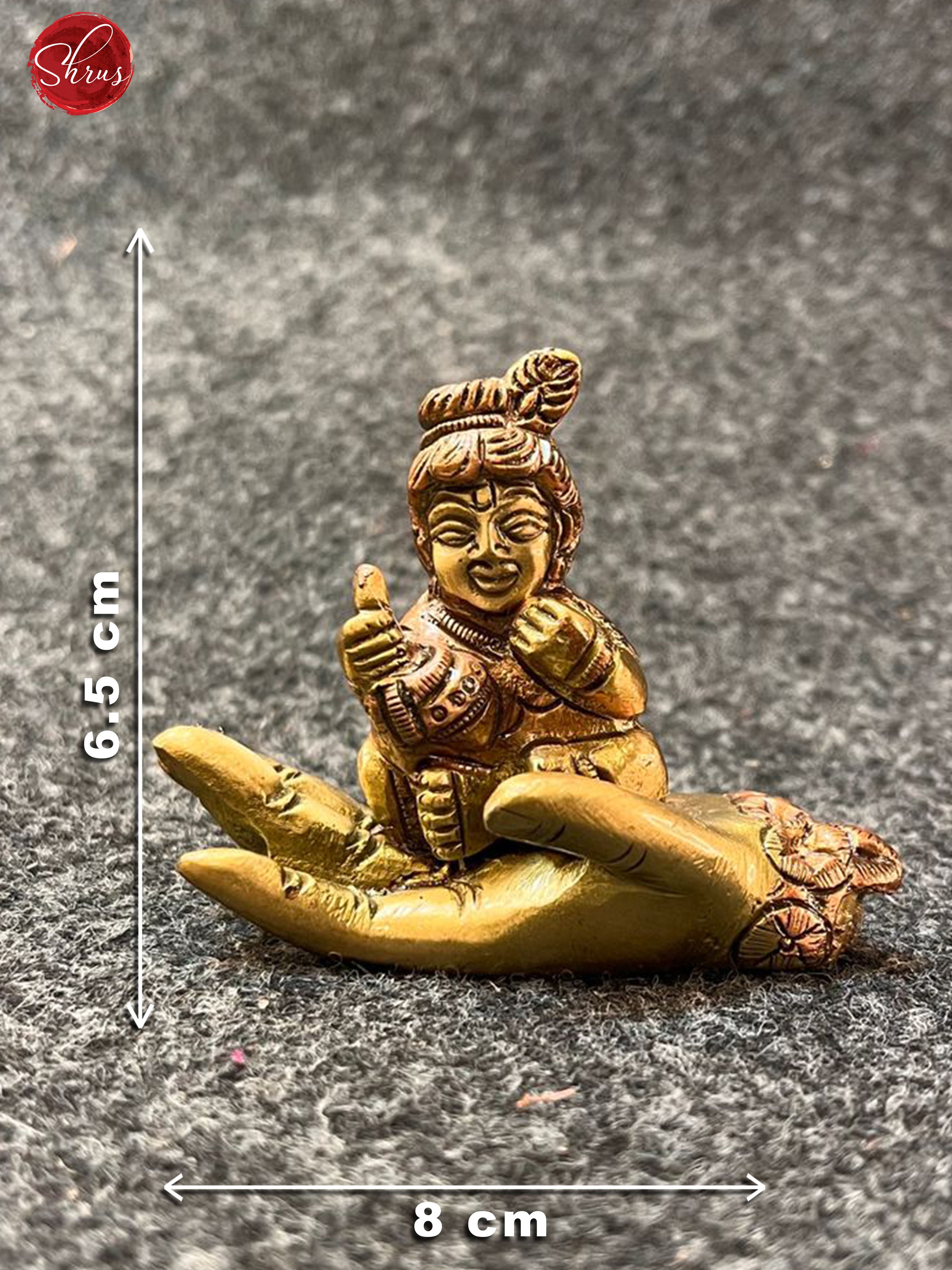 Antique Brass & Copper two toned Baby Krishna sitting on Palm for Gifting & Car Dashboard - Shop on ShrusEternity.com