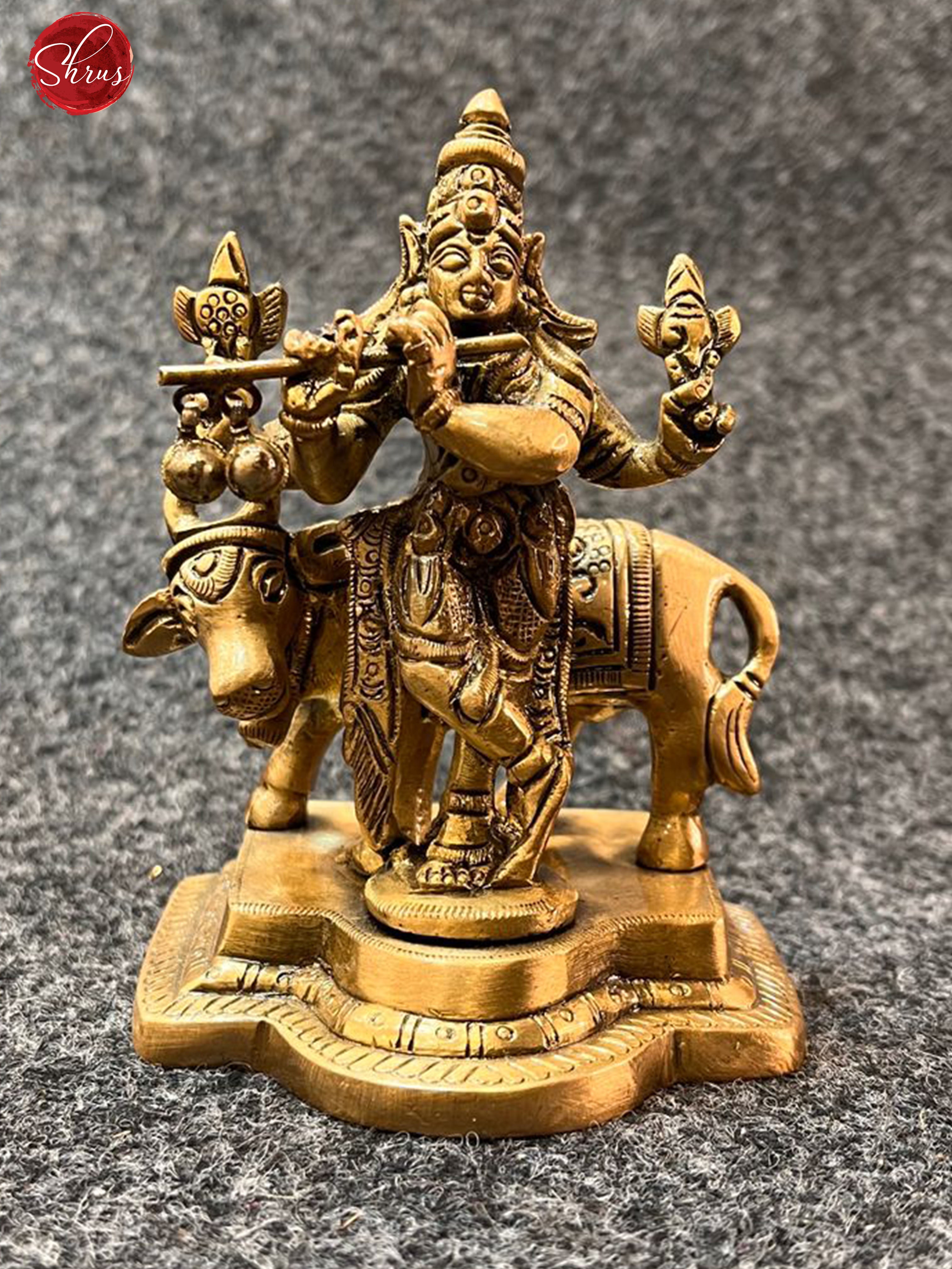 Ancient Antique Finish - Gwala Krishna with Cow & flute - Shop on ShrusEternity.com