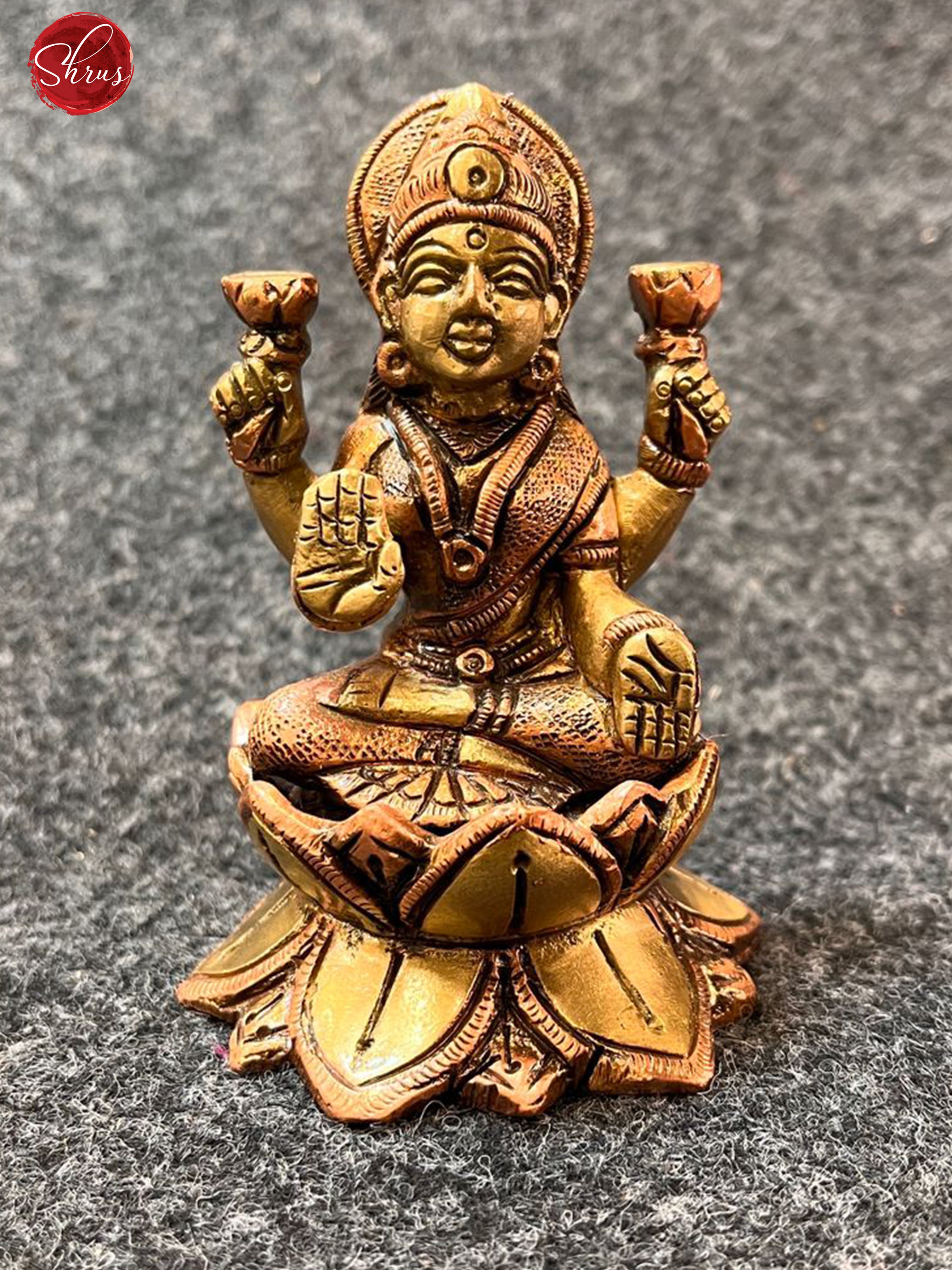 Antique Brass and Copper- Lakshmi sitting on Lotus - Shop on ShrusEternity.com