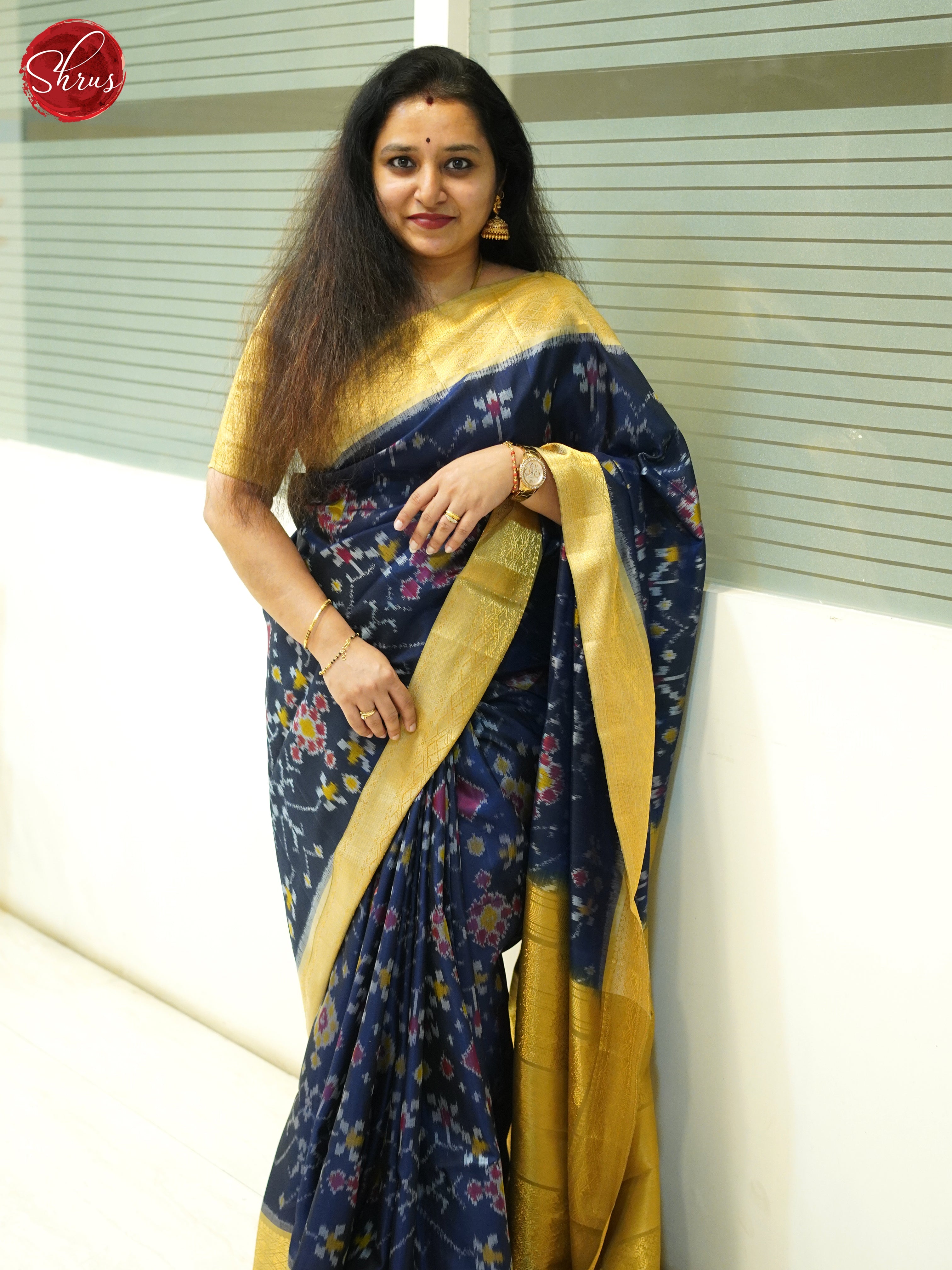 Navy Blue  &  beigish Gold - Soft Silk Saree - Shop on ShrusEternity.com