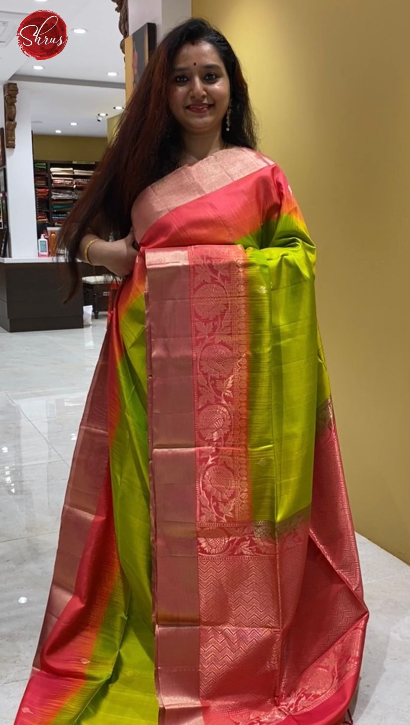 Green & Pink - Soft Silk with Border & Gold zari - Shop on ShrusEternity.com