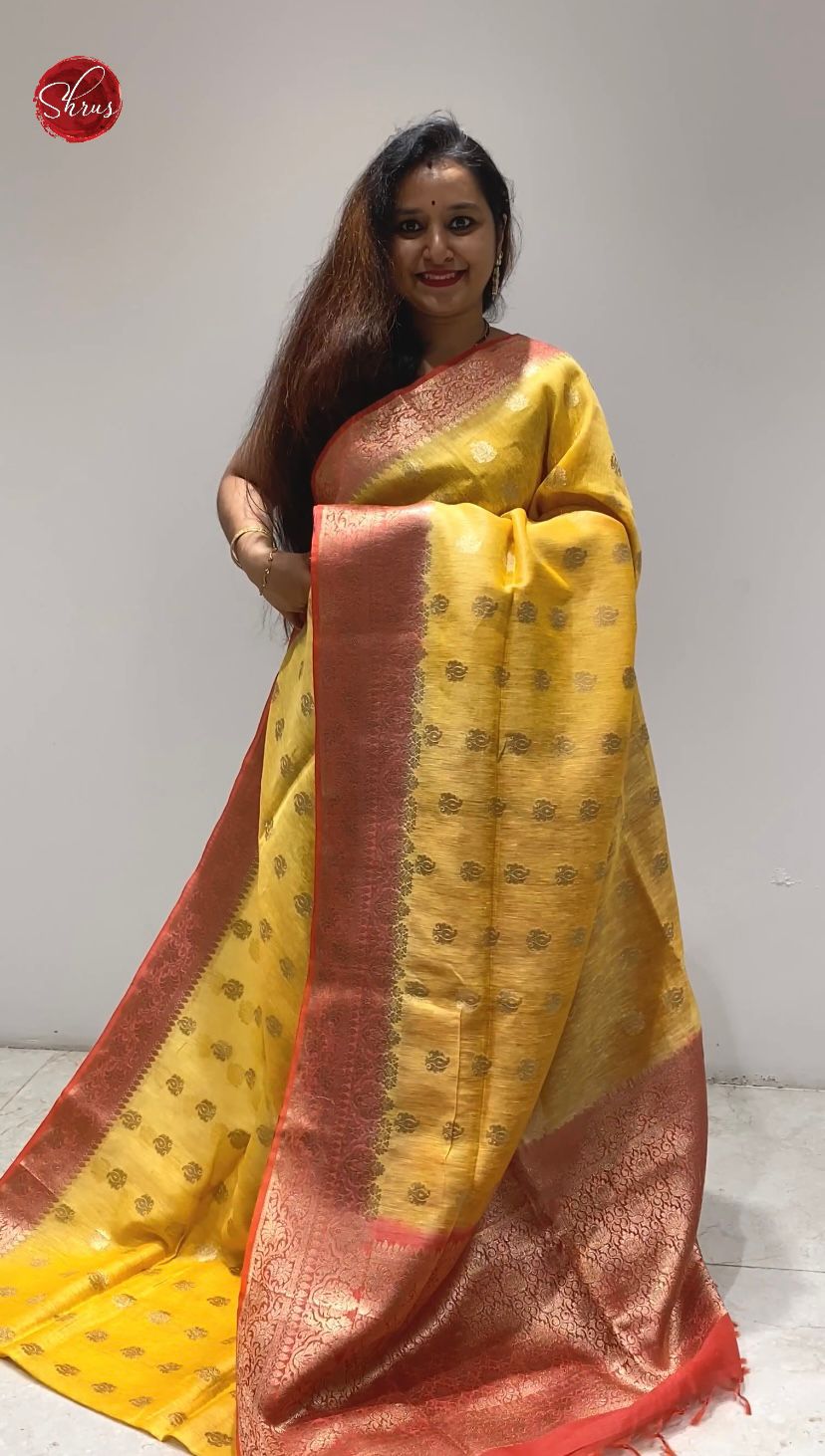 Yellow & Orange - Muslin Silk with Border & Gold zari - Shop on ShrusEternity.com