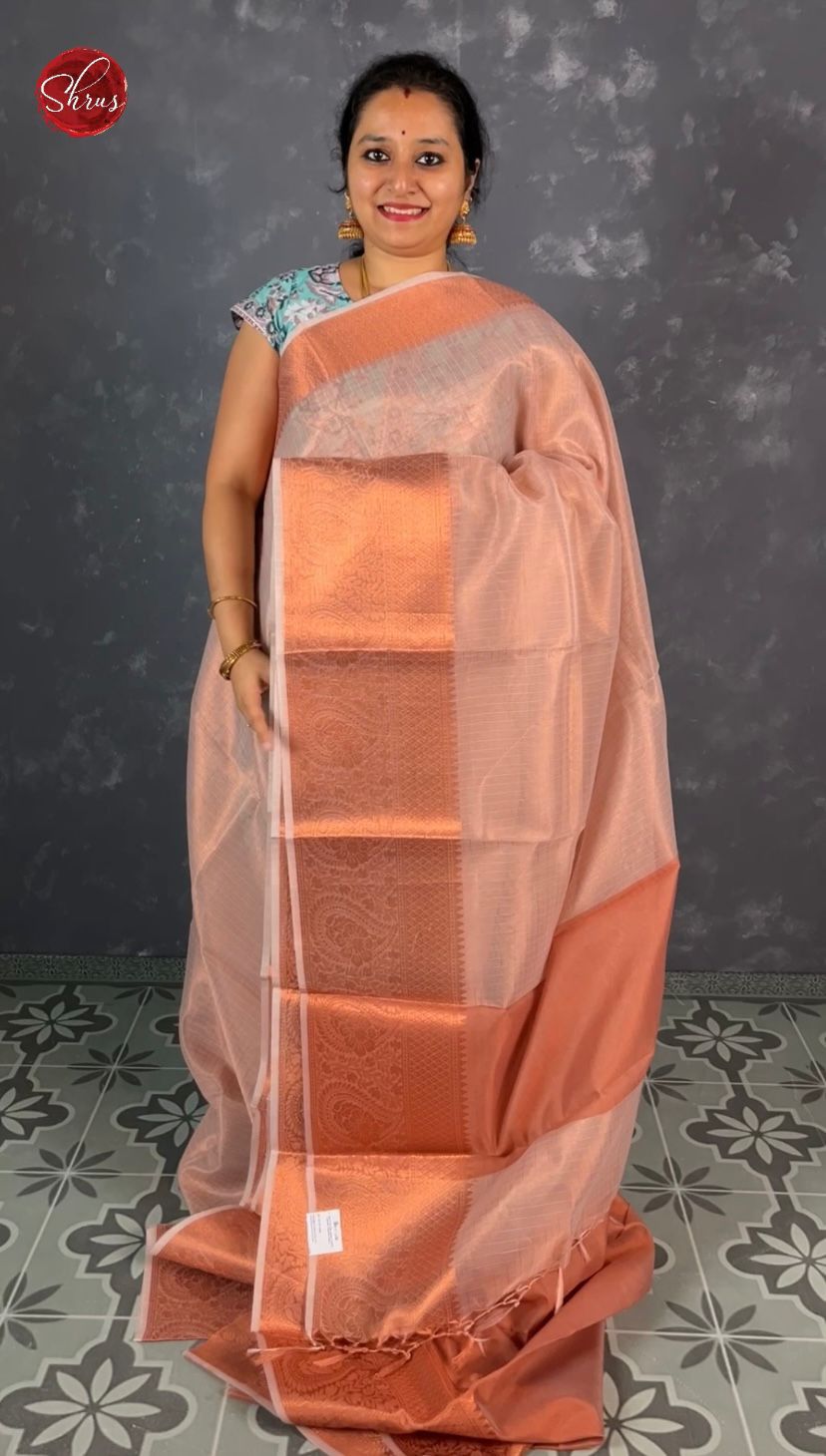 Peach(Single Tone) - Tissue Banarasi with zari brocade on the Body  and zari border - Shop on ShrusEternity.com
