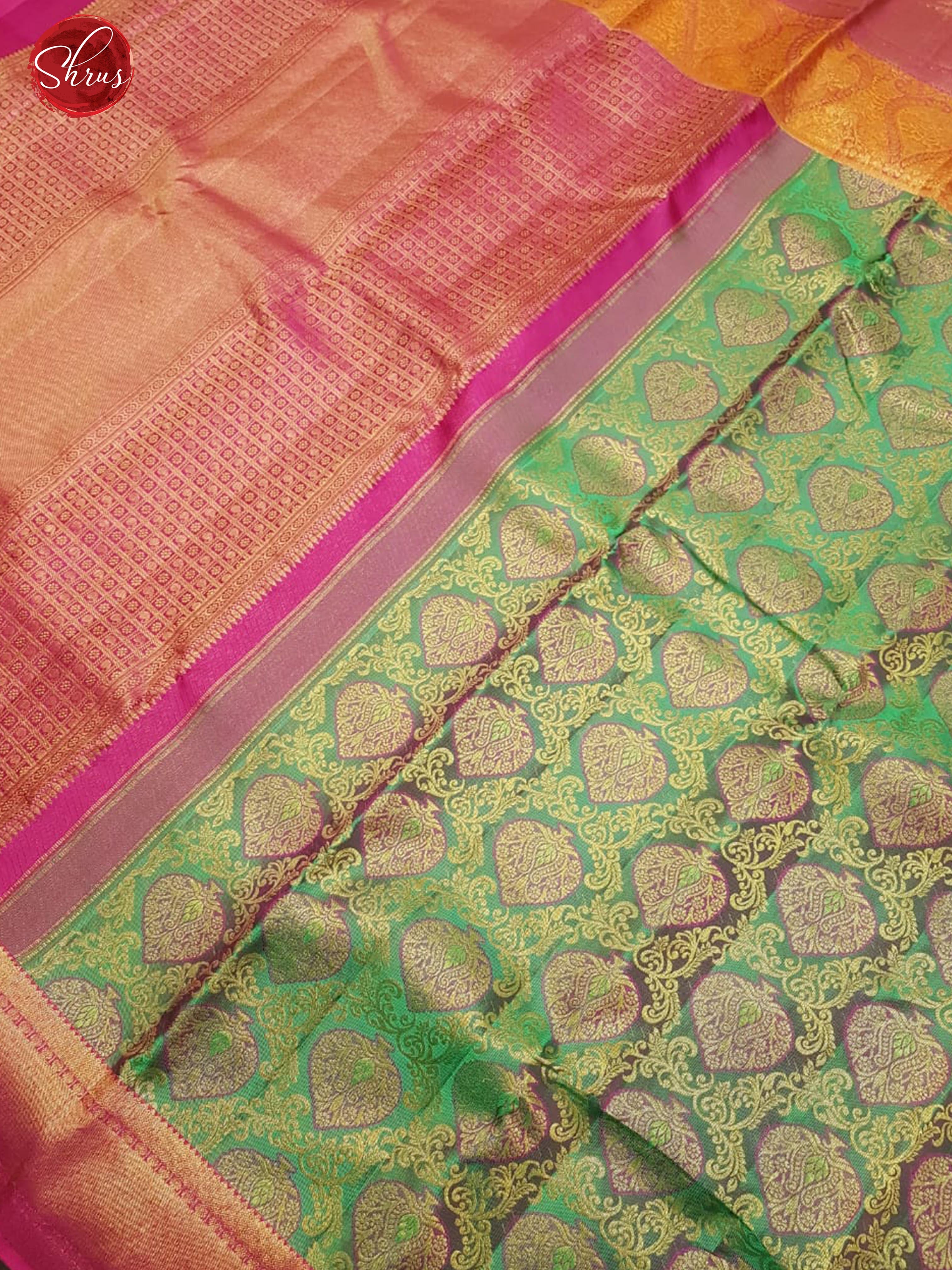 Green & Pink - Kanchipuram Silk with Zari woven floral motifs brocade on the body & Zari Border - Shop on ShrusEternity.com