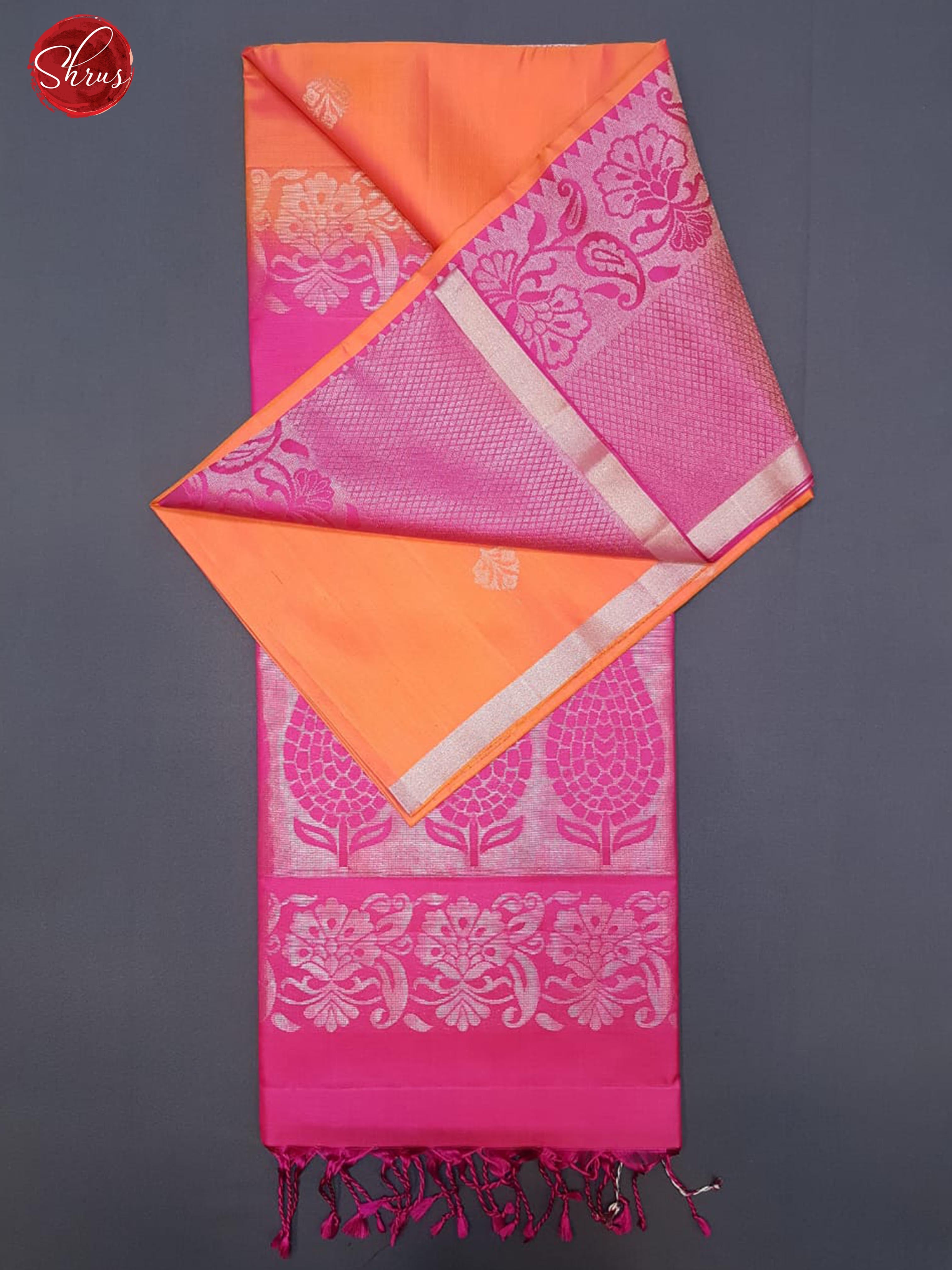 Orange & Pink - Soft Silk with Zari woven floral motifs on the  body & Zari Border - Shop on ShrusEternity.com