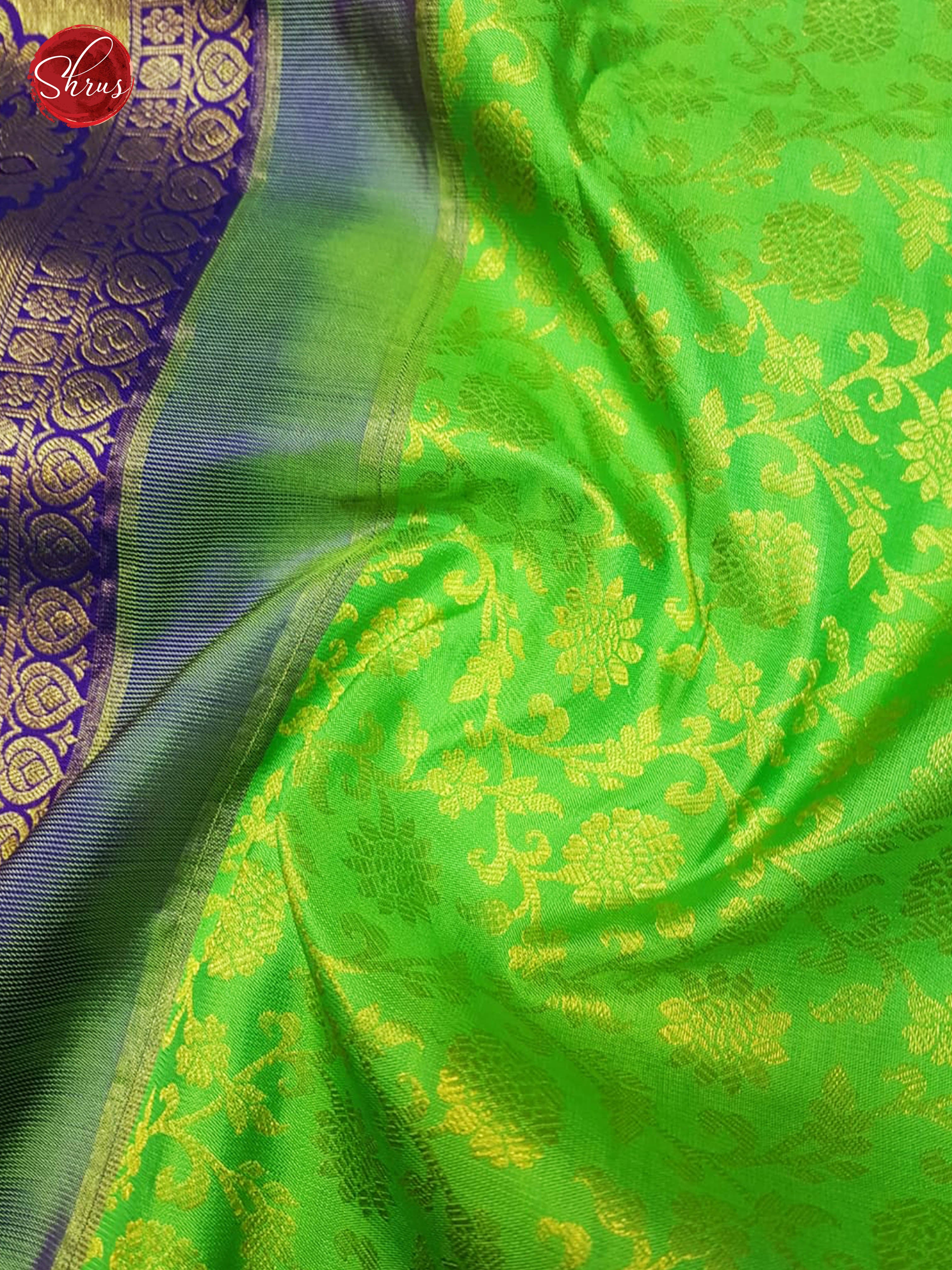 Parrot Green & Blue - Kanchipuram Silk with Zari woven floral brocade on the body & Contrast Zari Border - Shop on ShrusEternity.com