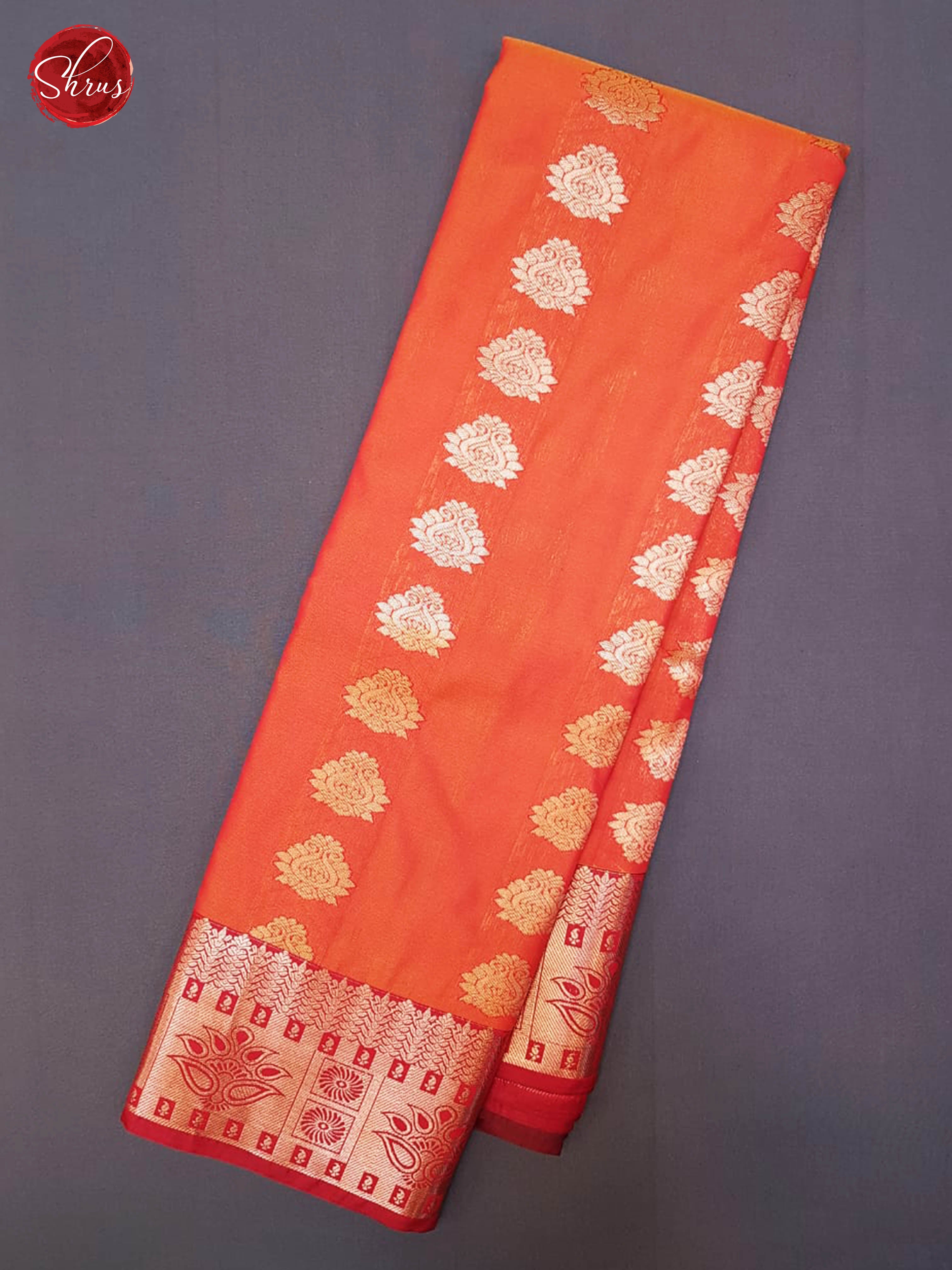 Orange & Brown - Semi Kanchipuram Silk with zari woven floral motifs on the Body & Gold zari Border - Shop on ShrusEternity.com